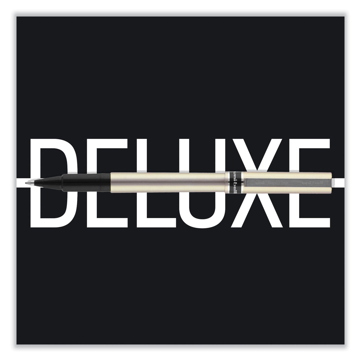 uni-ball Deluxe Roller Ball Pen, Stick, Fine 0.7 mm, Blue Ink, Champagne/Black/Blue Barrel, Dozen (60053)