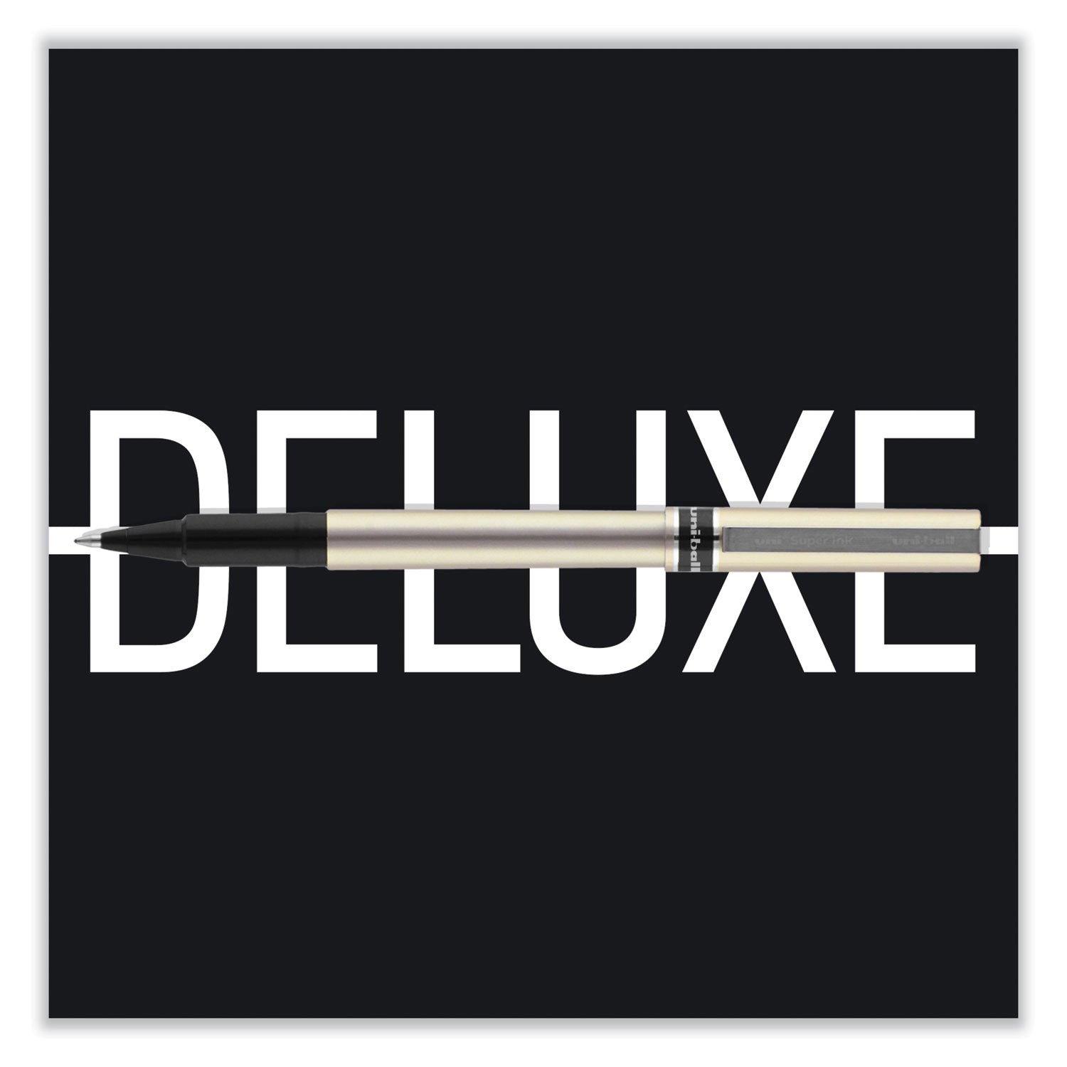 uni-ball Deluxe Roller Ball Pen, Stick, Fine 0.7 mm, Blue Ink, Champagne/Black/Blue Barrel, Dozen (60053)