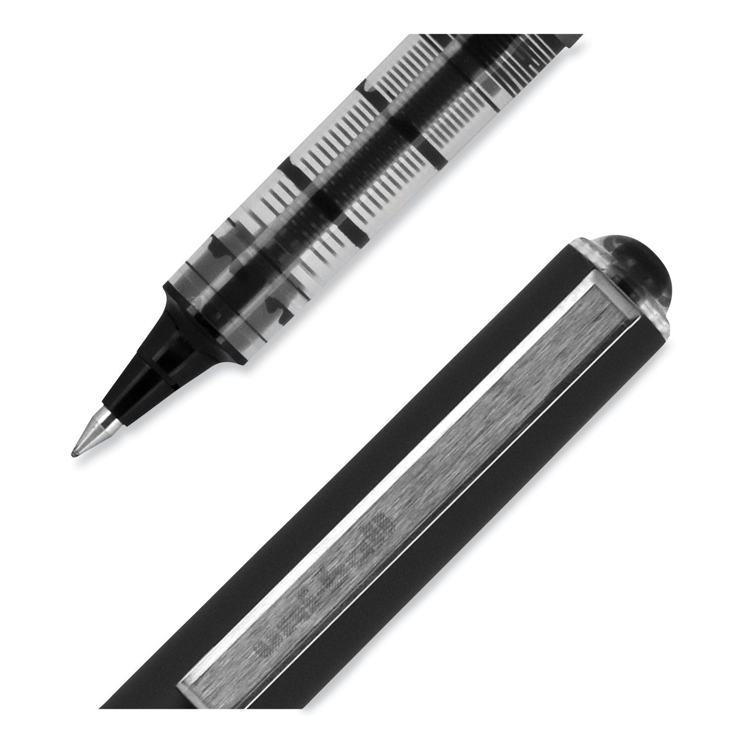 uni-ball VISION Roller Ball Pen, Stick, Extra-Fine 0.5 mm, Black Ink, Gray/Black/Clear Barrel, Dozen (60106)