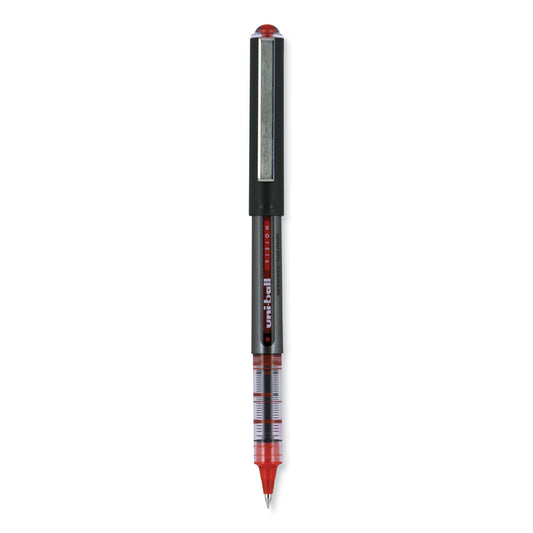 uni-ball VISION Roller Ball Pen, Stick, Extra-Fine 0.5 mm, Red Ink, Gray/Red Barrel, Dozen (60117)