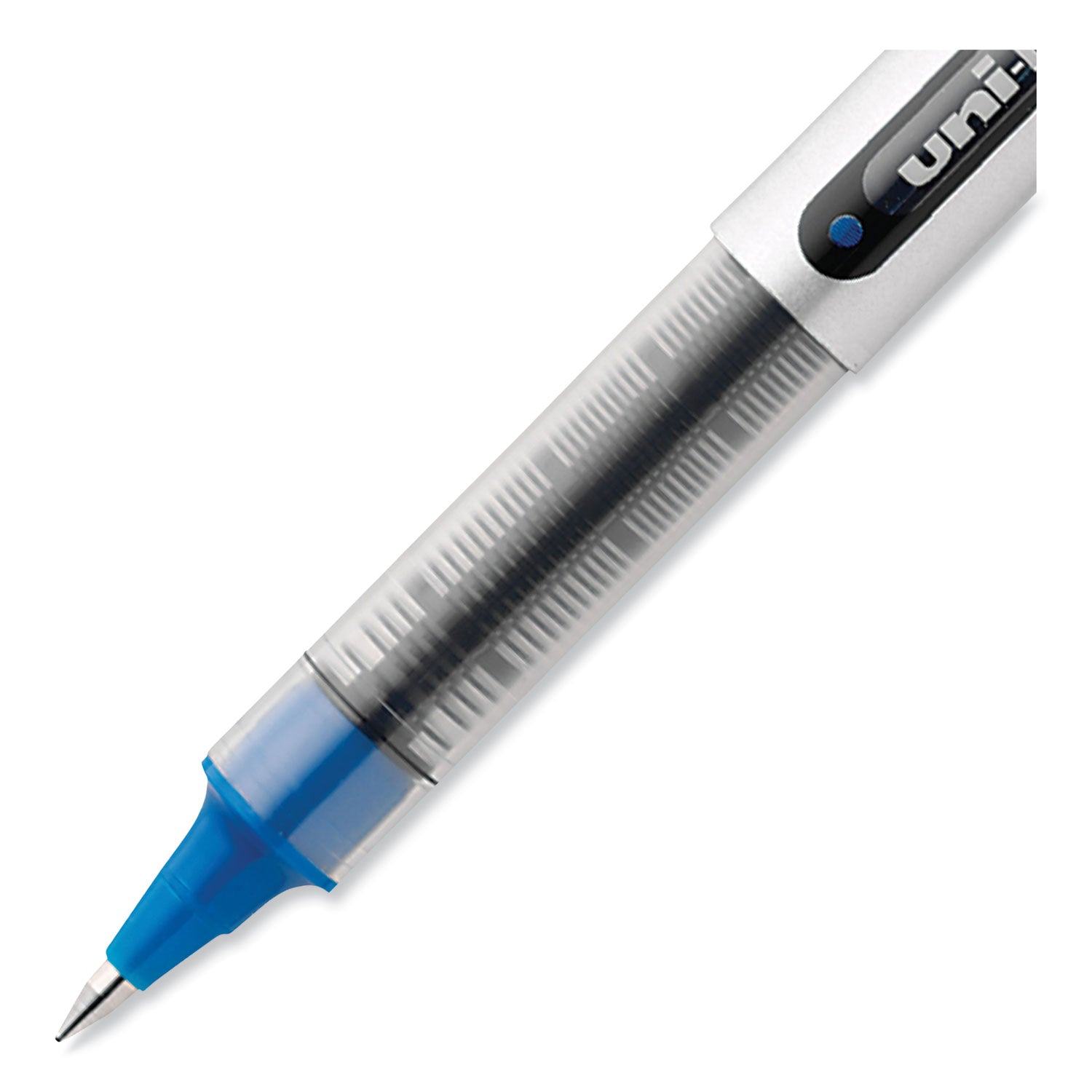 uni-ball VISION Roller Ball Pen, Stick, Fine 0.7 mm, Blue Ink, Silver/Blue/Clear Barrel, Dozen (60134)