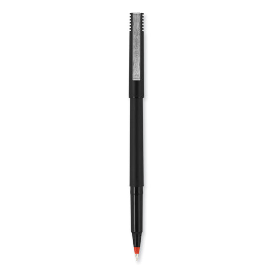 uni-ball Roller Ball Pen, Stick, Extra-Fine 0.5 mm, Red Ink, Black/Red Barrel, Dozen (60152)