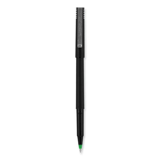 uni-ball Roller Ball Pen, Stick, Extra-Fine 0.5 mm, Green Ink, Black/Green Barrel, Dozen (60154)