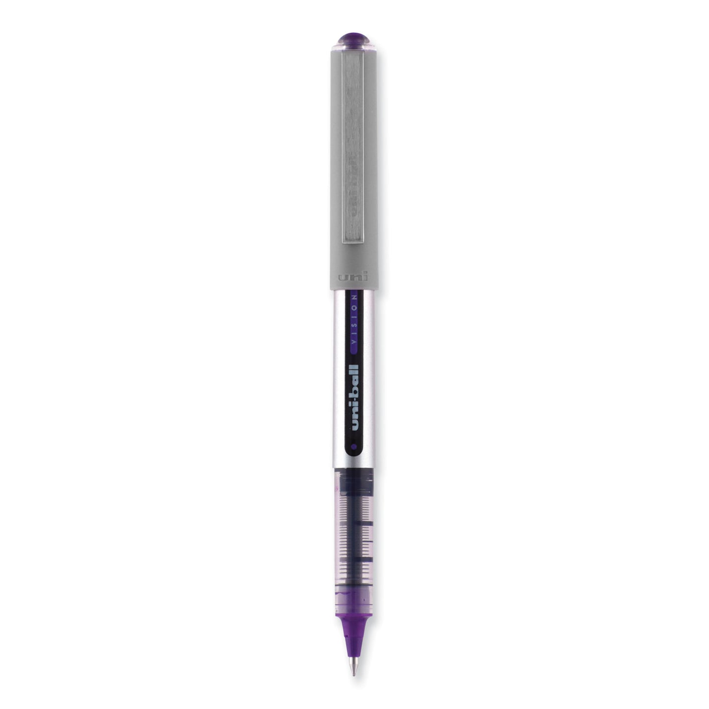 uni-ball VISION Roller Ball Pen, Stick, Fine 0.7 mm, Violet Ink, Silver/Violet/Clear Barrel, Dozen (60382)