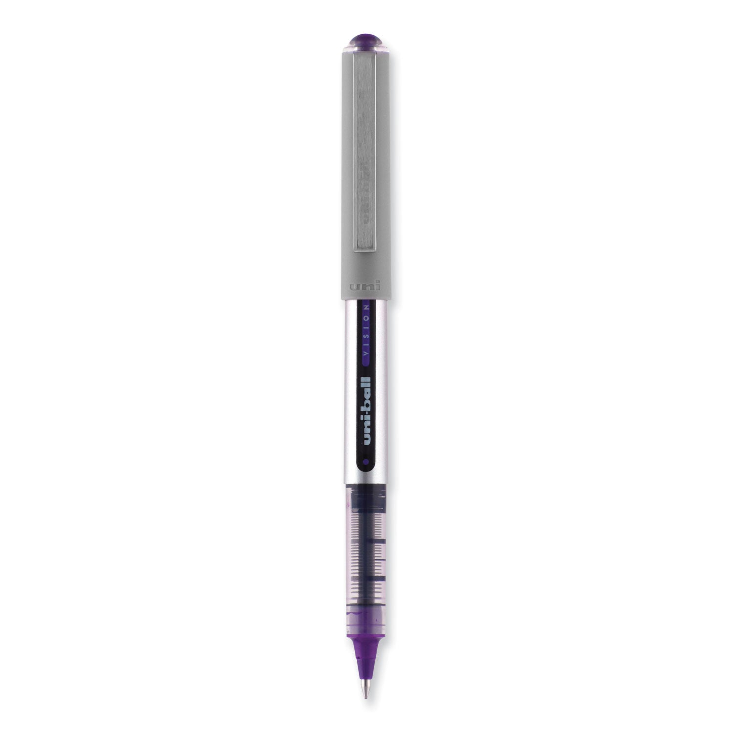 uni-ball VISION Roller Ball Pen, Stick, Fine 0.7 mm, Violet Ink, Silver/Violet/Clear Barrel, Dozen (60382)