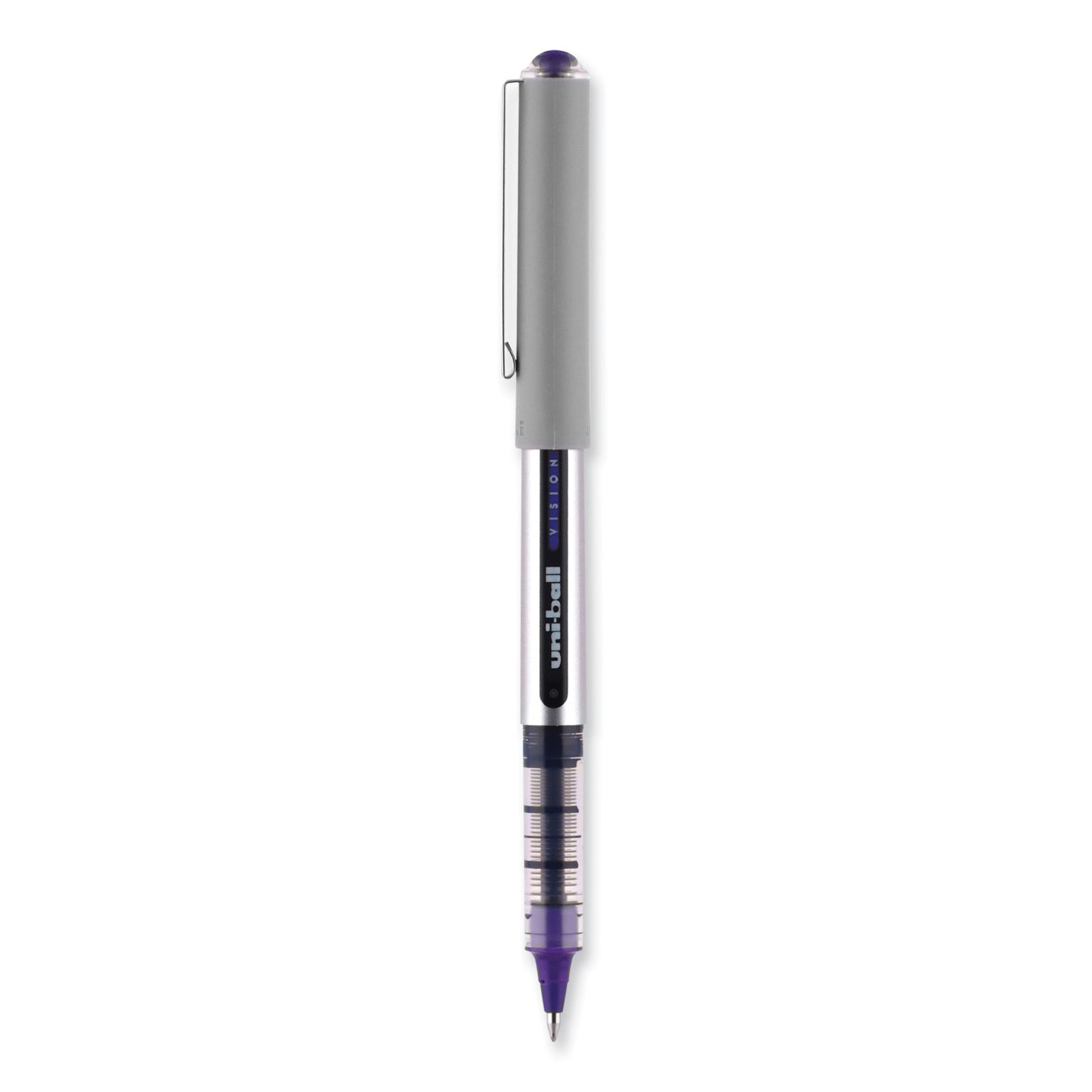 uni-ball VISION Roller Ball Pen, Stick, Fine 0.7 mm, Violet Ink, Silver/Violet/Clear Barrel, Dozen (60382)