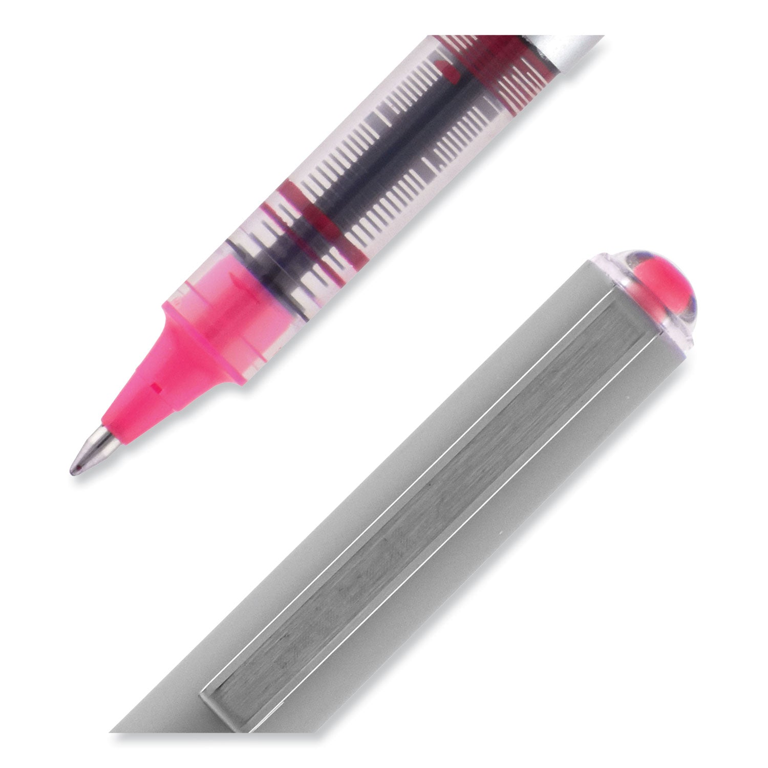 uni-ball VISION Roller Ball Pen, Stick, Fine 0.7 mm, Pink Ink, Silver/Pink/Clear Barrel, Dozen (60384)