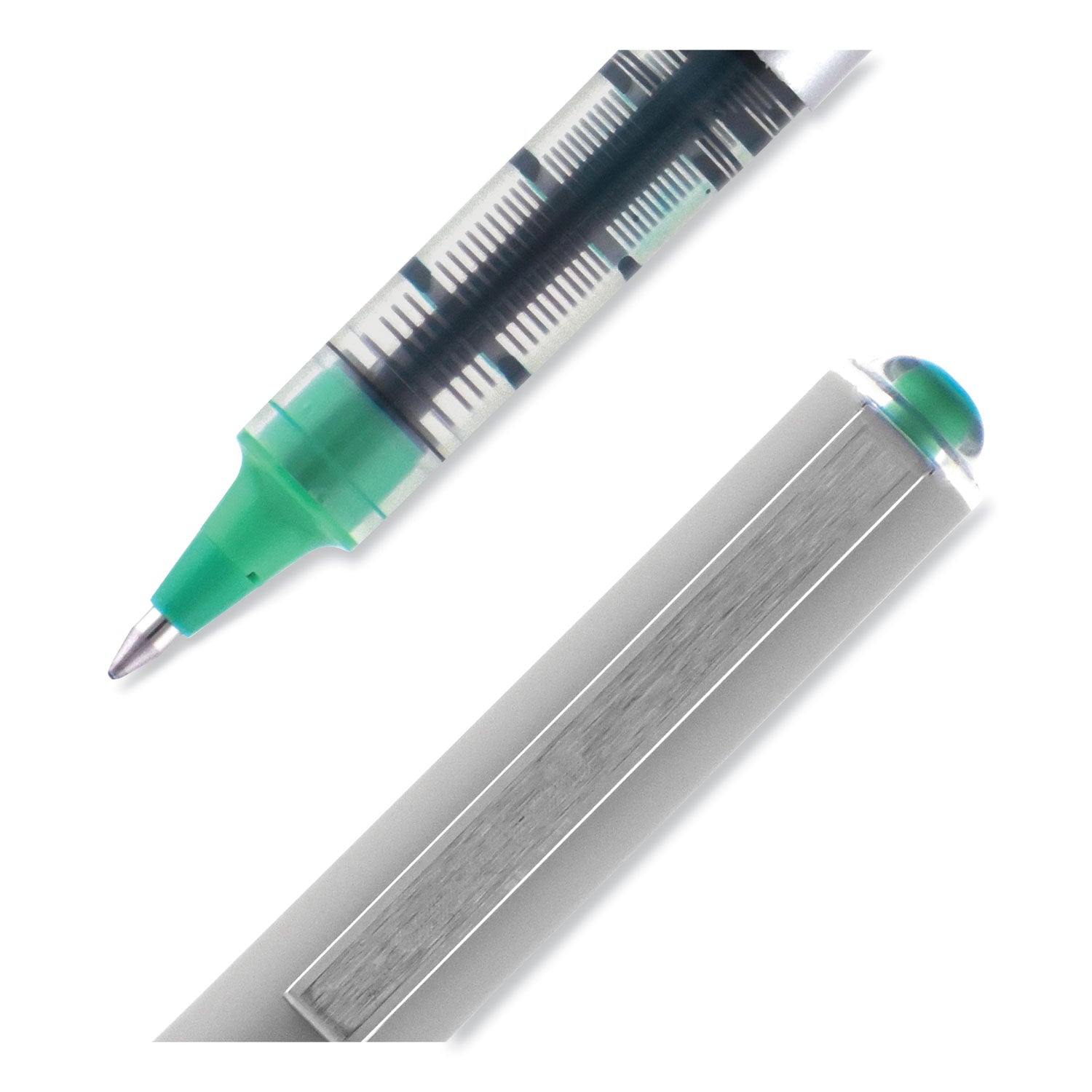 uni-ball VISION Roller Ball Pen, Stick, Fine 0.7 mm, Green Ink, Silver/Green/Clear Barrel, Dozen (60386)