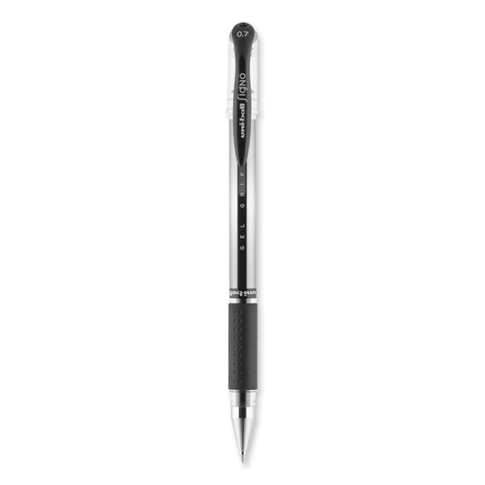 uni-ball Signo GRIP Gel Pen, Stick, Medium 0.7 mm, Black Ink, Clear/Black/Silver Barrel, Dozen (65450)