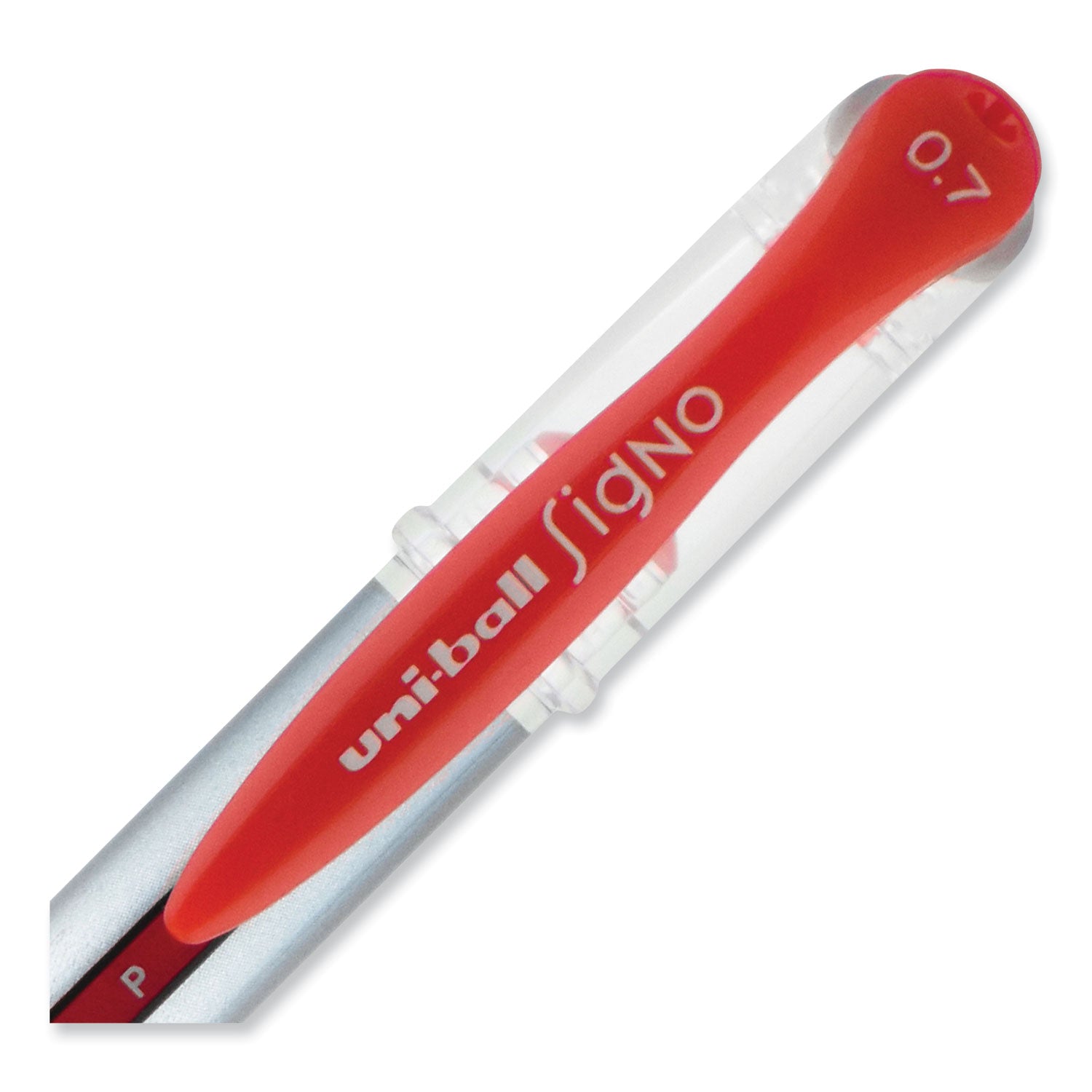 uni-ball Signo GRIP Gel Pen, Stick, Medium 0.7 mm, Red Ink, Clear/Red/Silver Barrel, Dozen (65452)