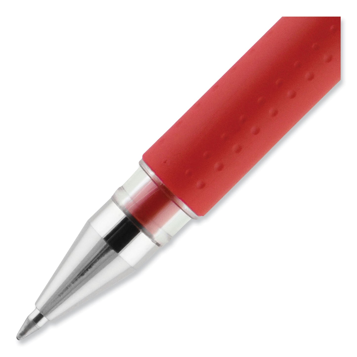 uni-ball Signo GRIP Gel Pen, Stick, Medium 0.7 mm, Red Ink, Clear/Red/Silver Barrel, Dozen (65452)