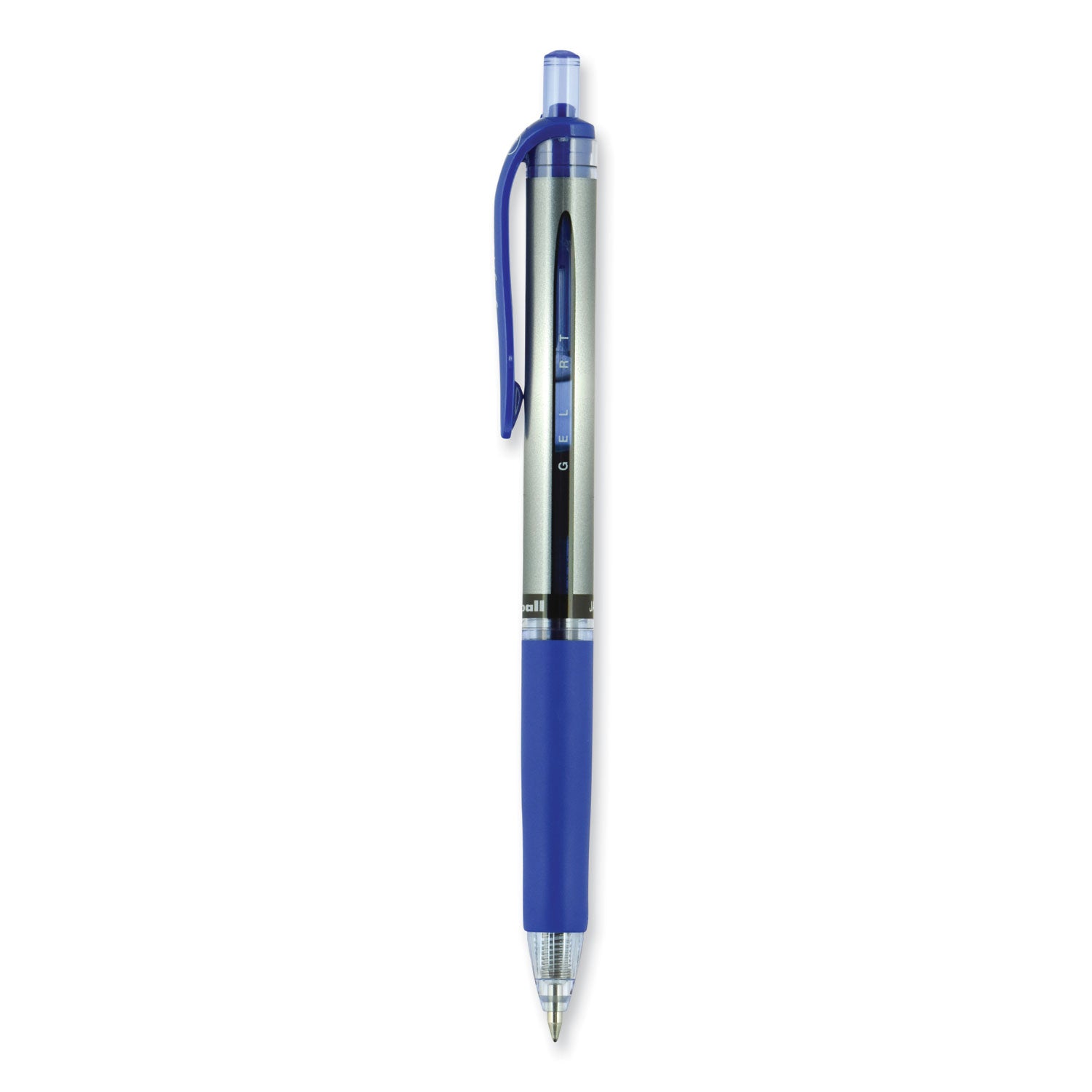 uni-ball Signo Gel Pen, Retractable, Medium 0.7 mm, Blue Ink, Silver/Blue Barrel, Dozen (65941)