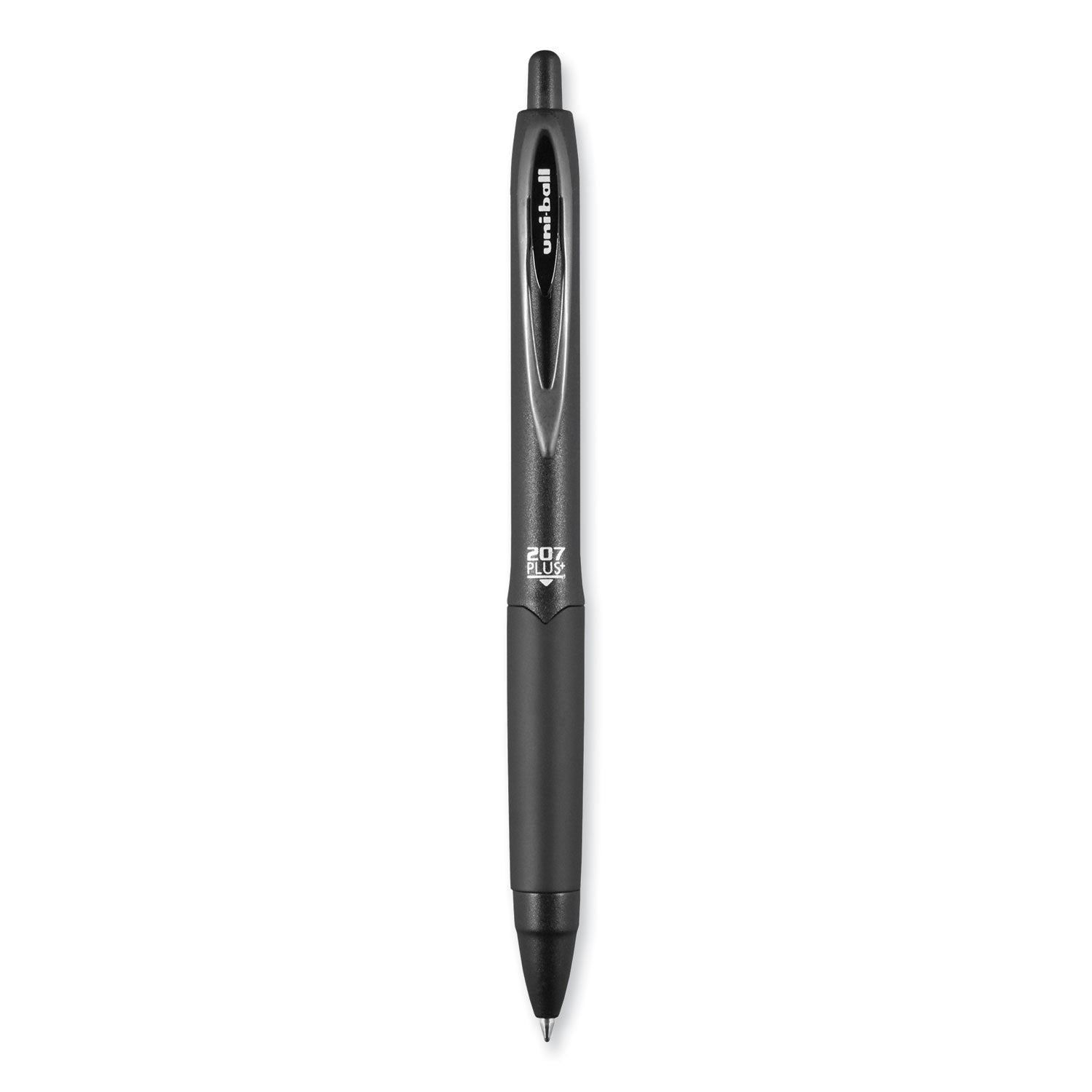 uni-ball 207 Plus+ Gel Pen, Retractable, Medium 0.7 mm, Black Ink, Black Barrel, Dozen (70462)