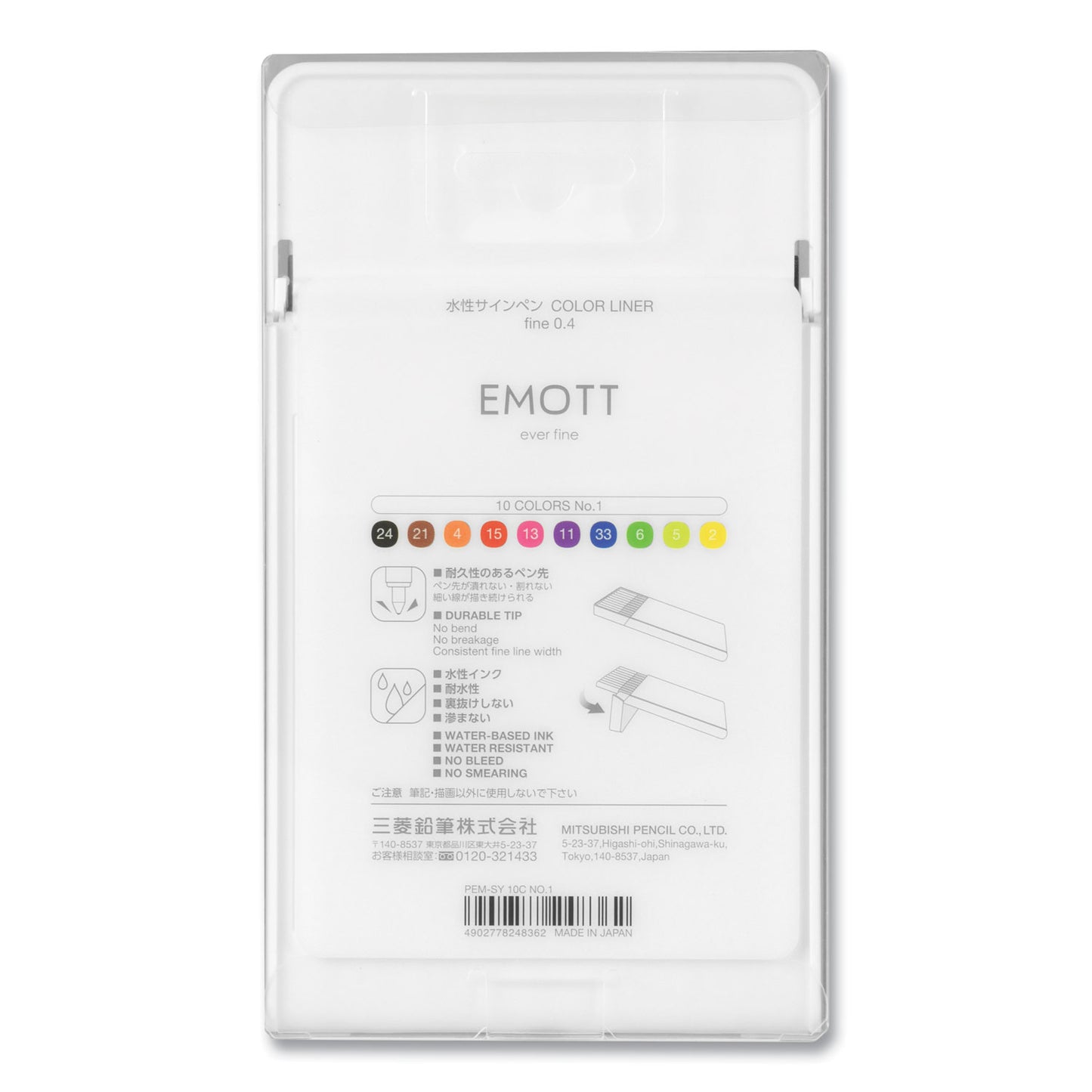 uni-ball EMOTT Porous Point Pen, Stick, Fine 0.4 mm, Assorted Ink Colors, White Barrel, 10/Pack (24836)