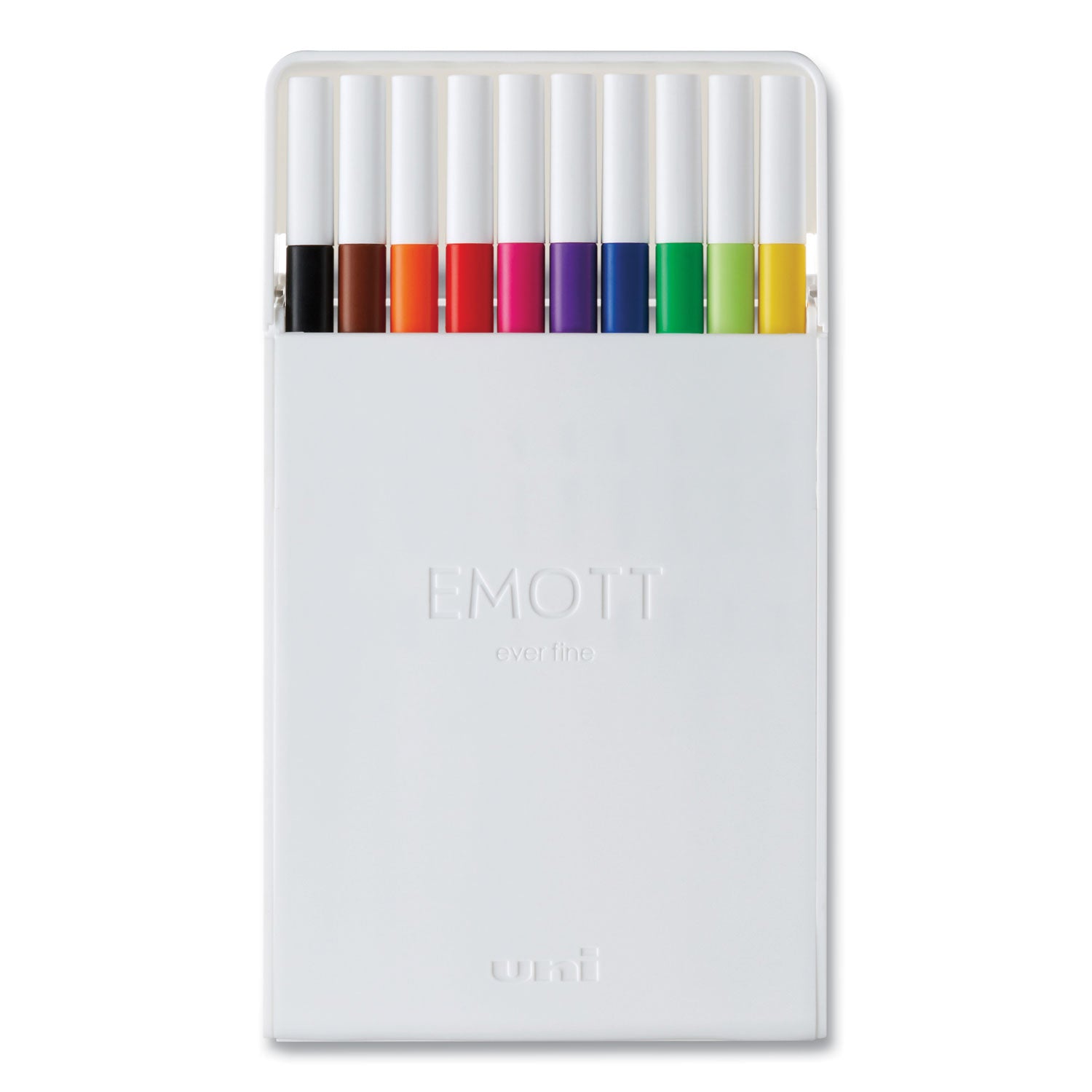 uni-ball EMOTT Porous Point Pen, Stick, Fine 0.4 mm, Assorted Ink Colors, White Barrel, 10/Pack (24836)