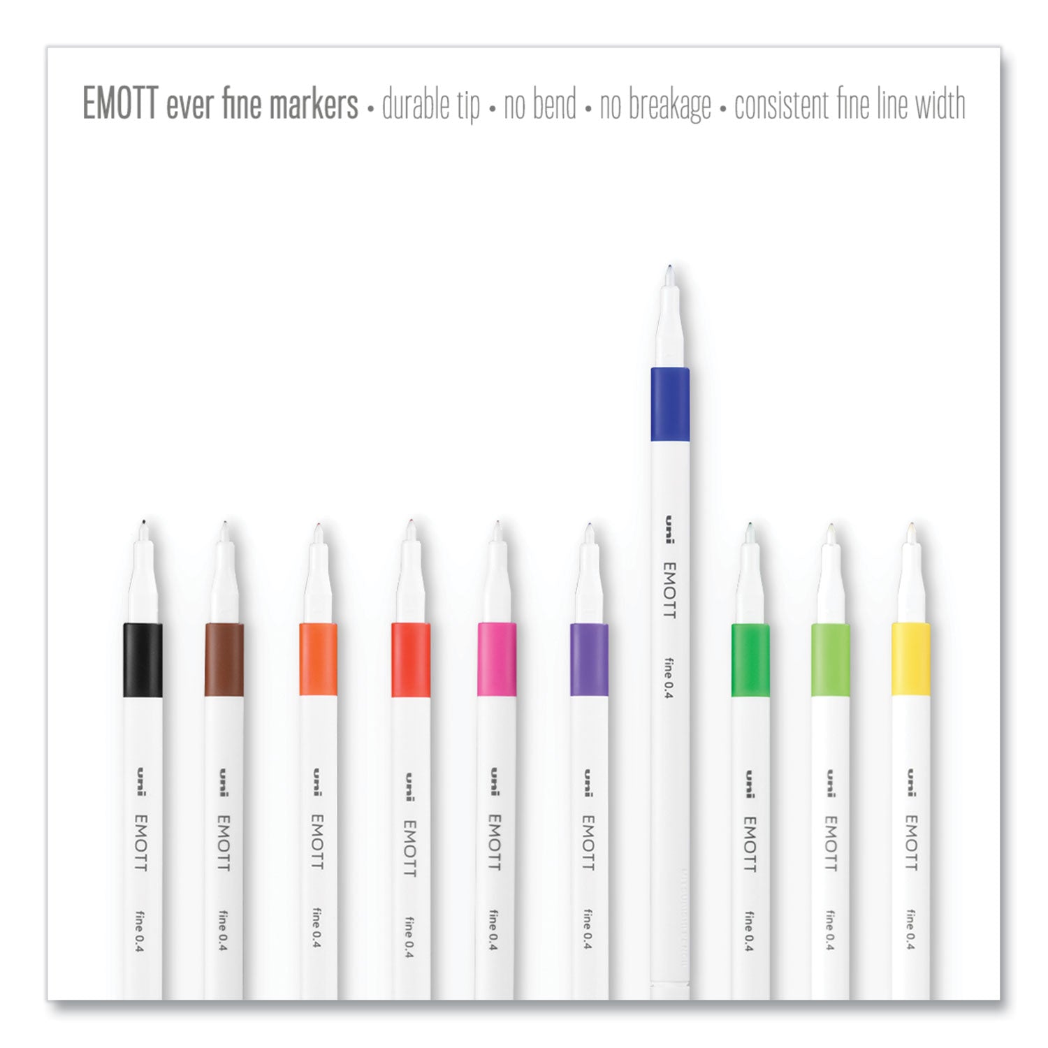 uni-ball EMOTT Porous Point Pen, Stick, Fine 0.4 mm, Assorted Ink Colors, White Barrel, 10/Pack (24836)