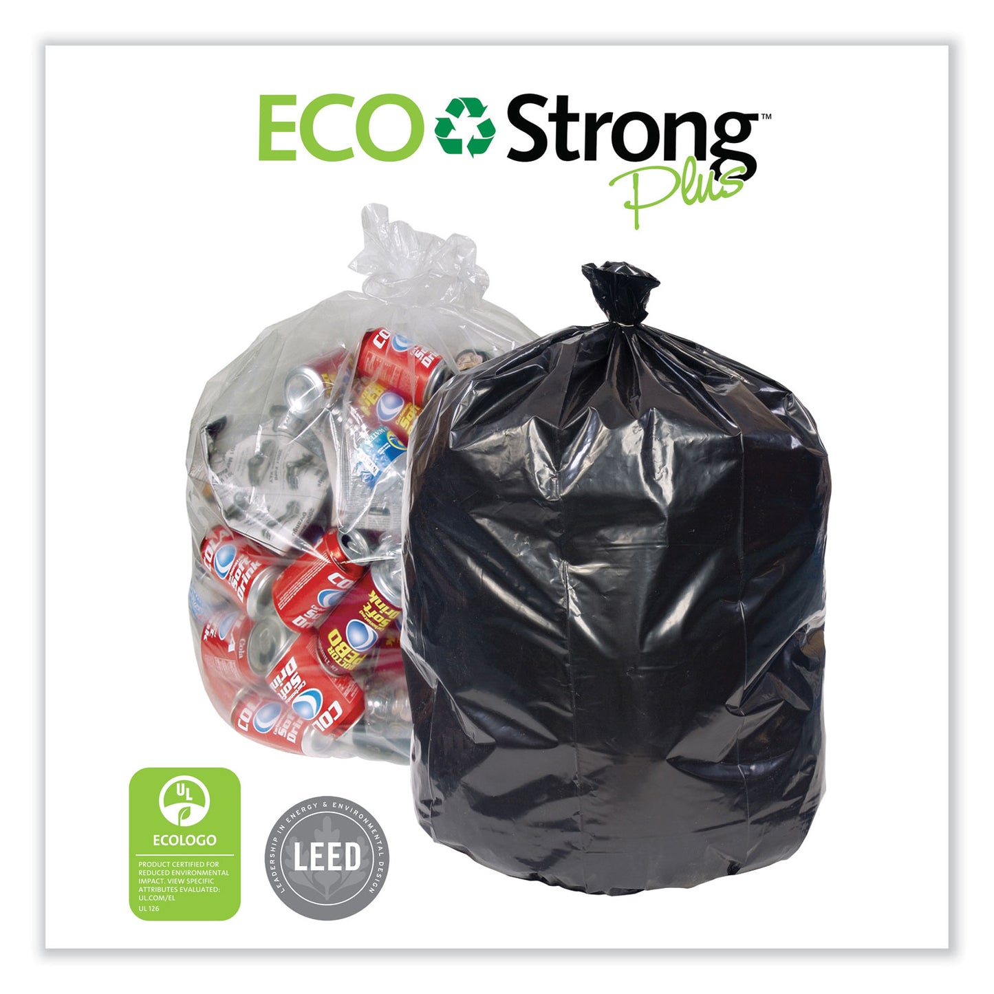 Pitt Plastics Eco Strong Plus Can Liners, 33 gal, 1 mil, 33" x 39", Black, Perforated Roll, 150/Carton (PCRL3339XHK)