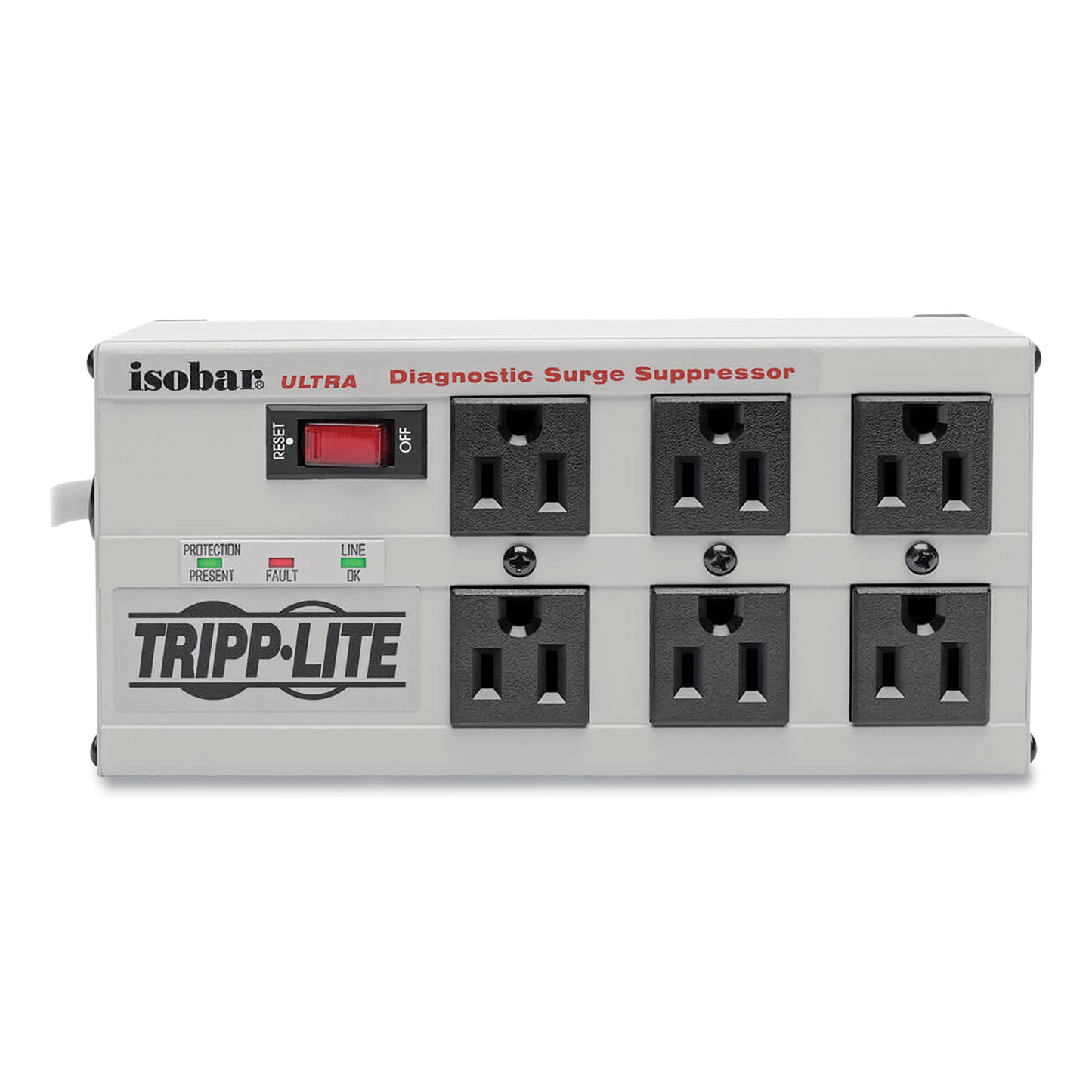 Tripp Lite Isobar Surge Protector, 6 AC Outlets, 6 ft Cord, 3,330 J, Light Gray (ISOBAR6ULTRA)