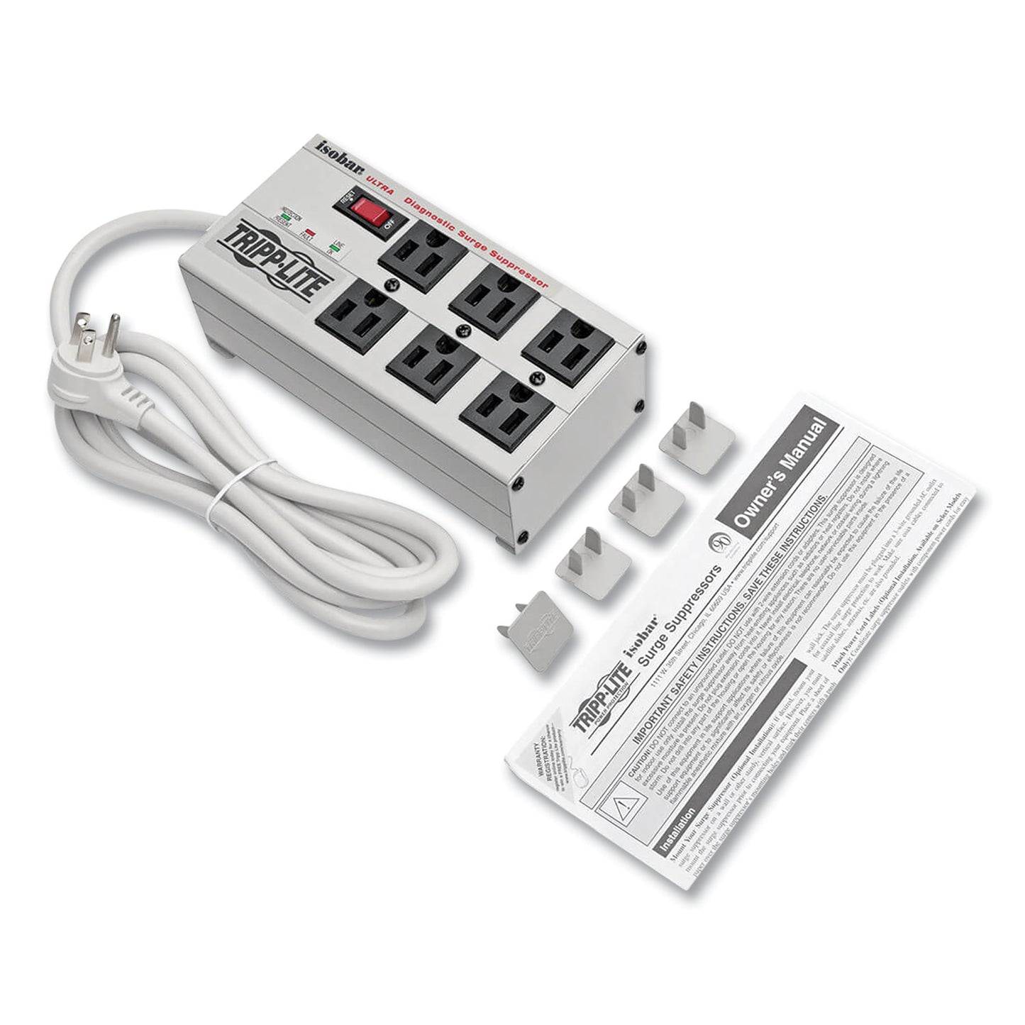 Tripp Lite Isobar Surge Protector, 6 AC Outlets, 6 ft Cord, 3,330 J, Light Gray (ISOBAR6ULTRA)