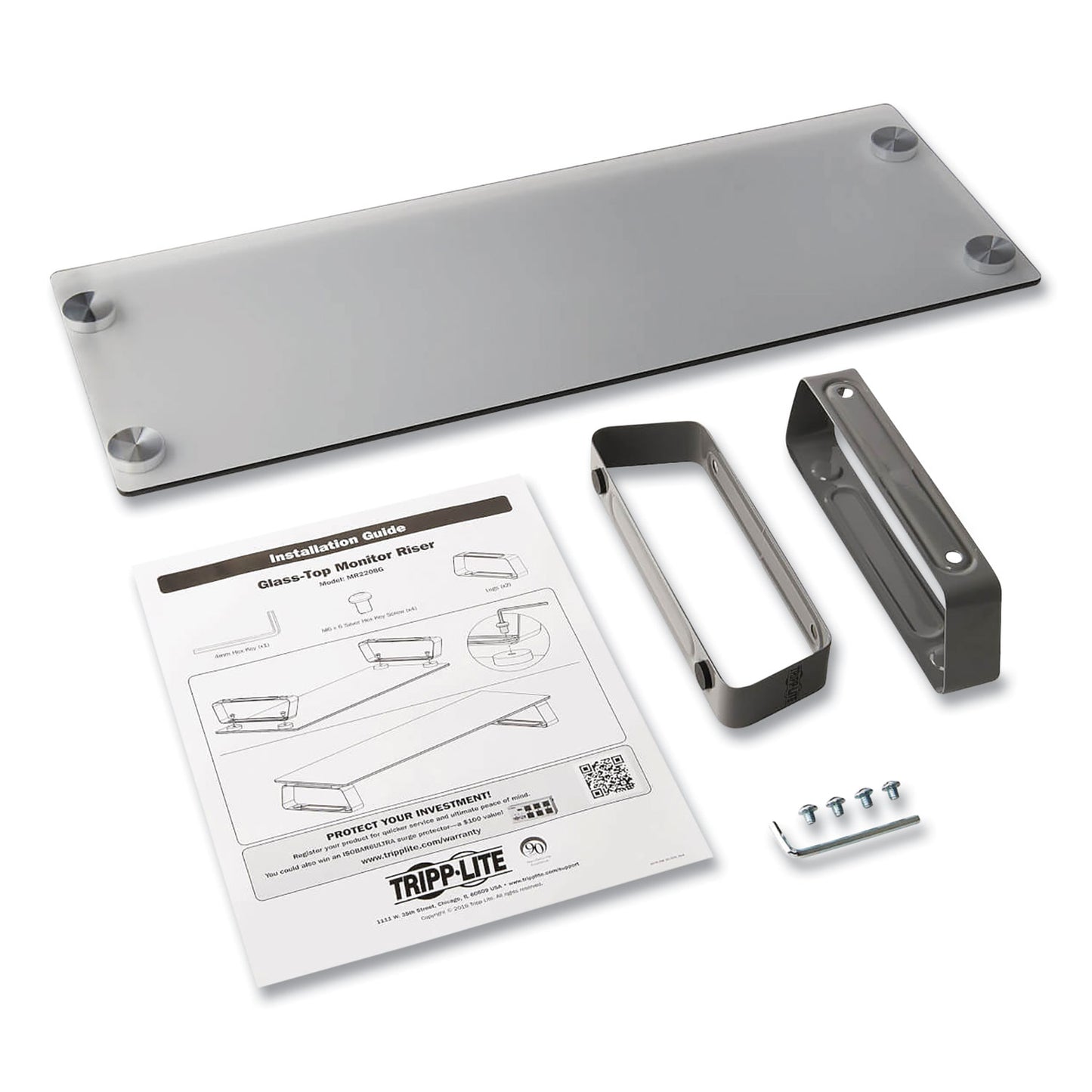 Tripp Lite Universal Glass-Top Monitor Riser, 22" x 8" x 3", Clear, Supports 3.9 lbs (MR2208G)