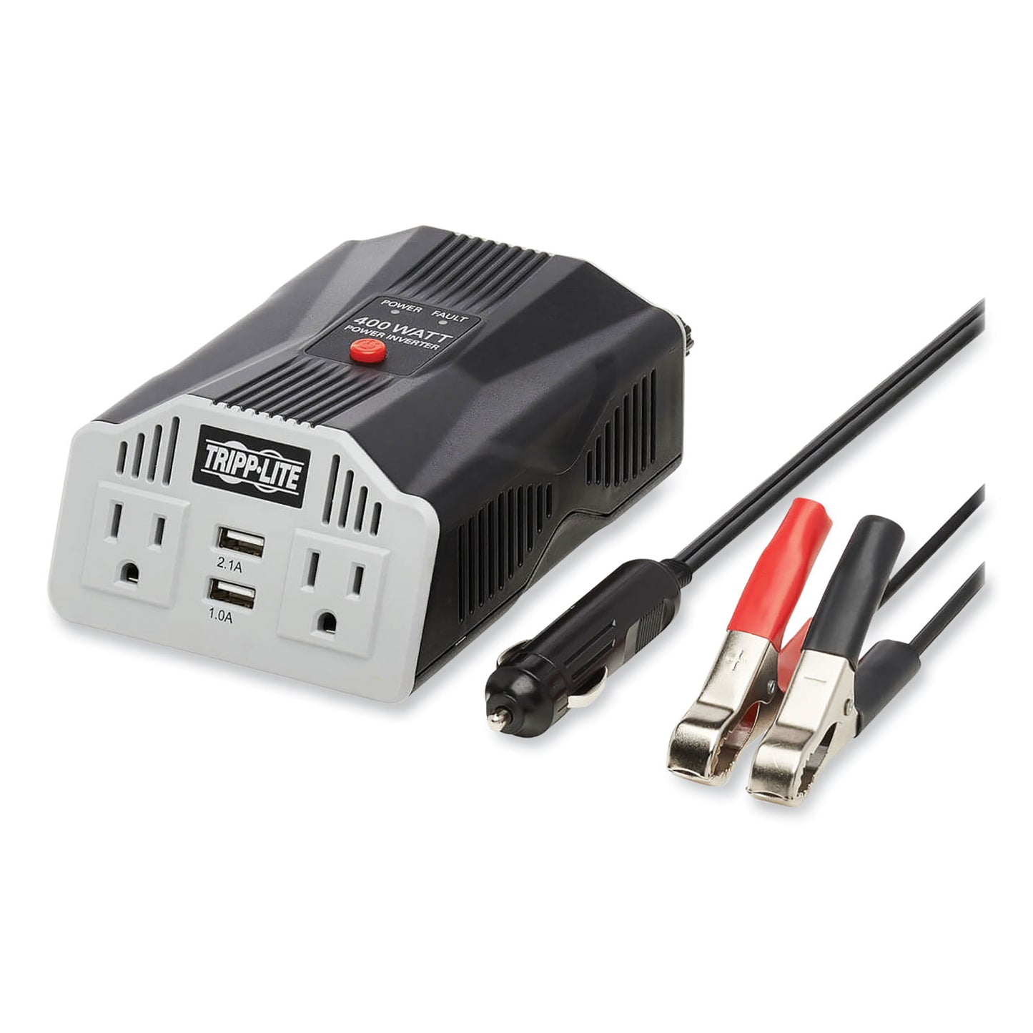 Tripp Lite PowerVerter Ultra-Compact Car Inverter, 400 W, Two AC Outlets/Two USB Ports, 3.1 A (PV400USB)