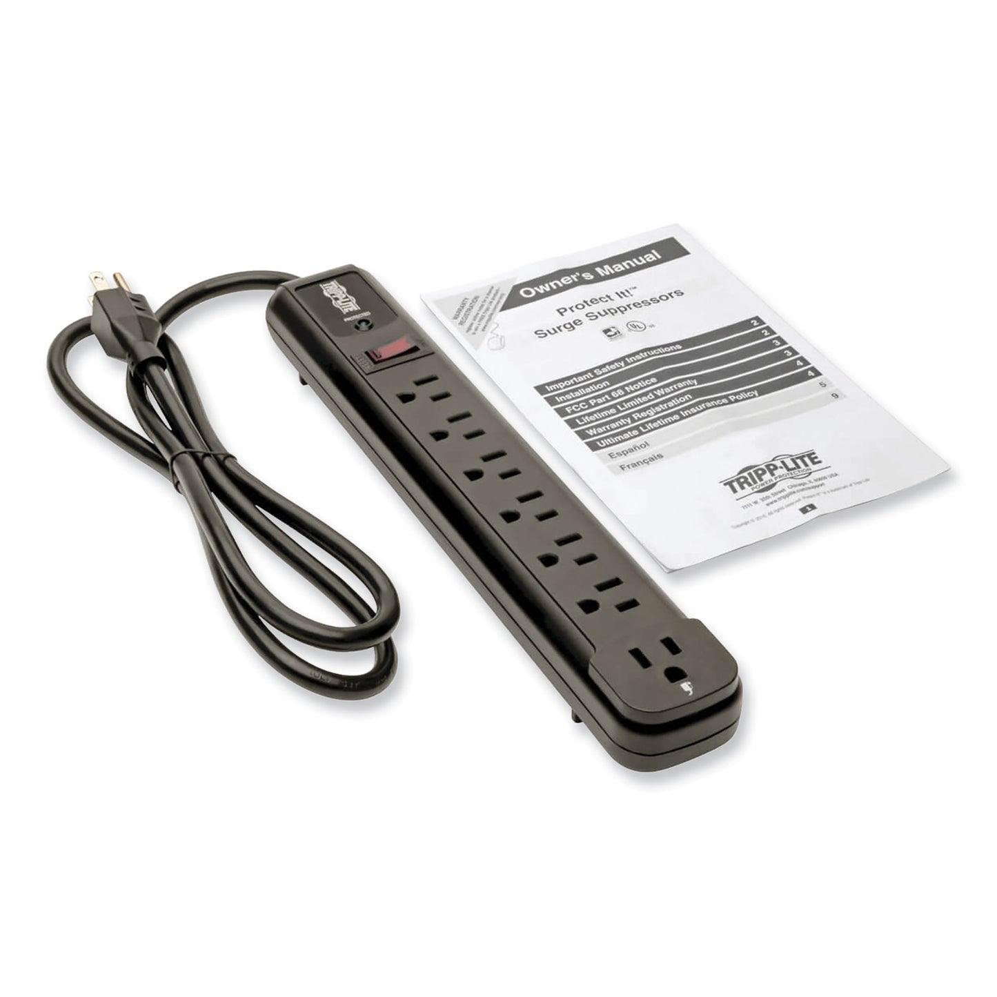 Tripp Lite Protect It! Surge Protector, 7 AC Outlets, 4 ft Cord, 1,080 J, Black (TLP74RB)