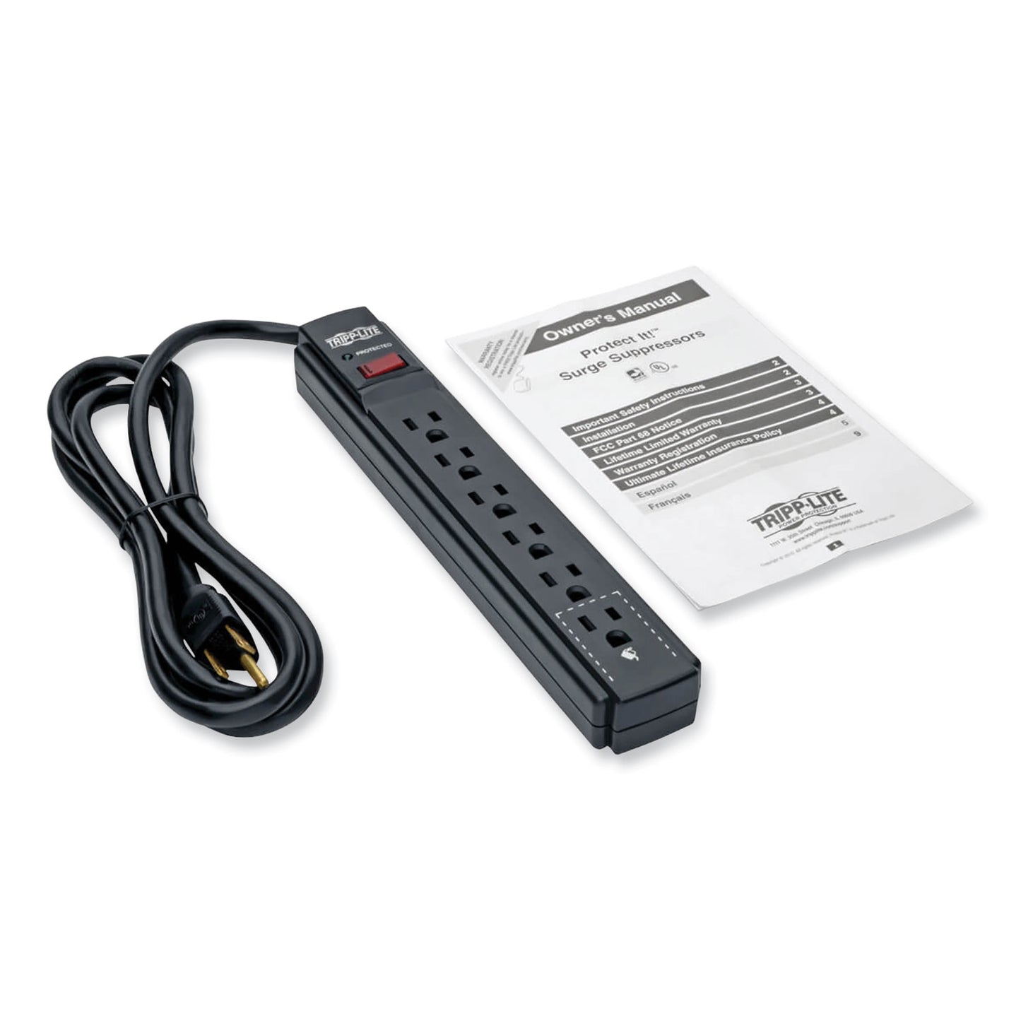 Tripp Lite Protect It! Surge Protector, 6 AC Outlets, 6 ft Cord, 790 J, Black (TLP606B)