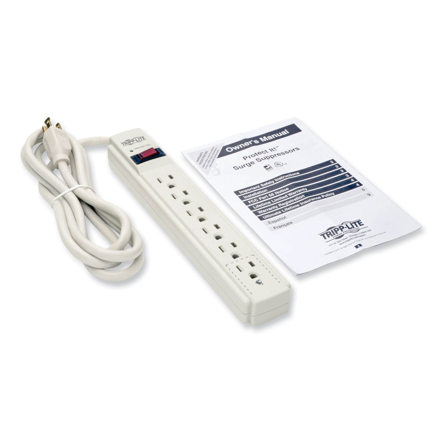 Tripp Lite Protect It! Surge Protector, 6 AC Outlets, 6 ft Cord, 790 J, Light Gray (TLP606)