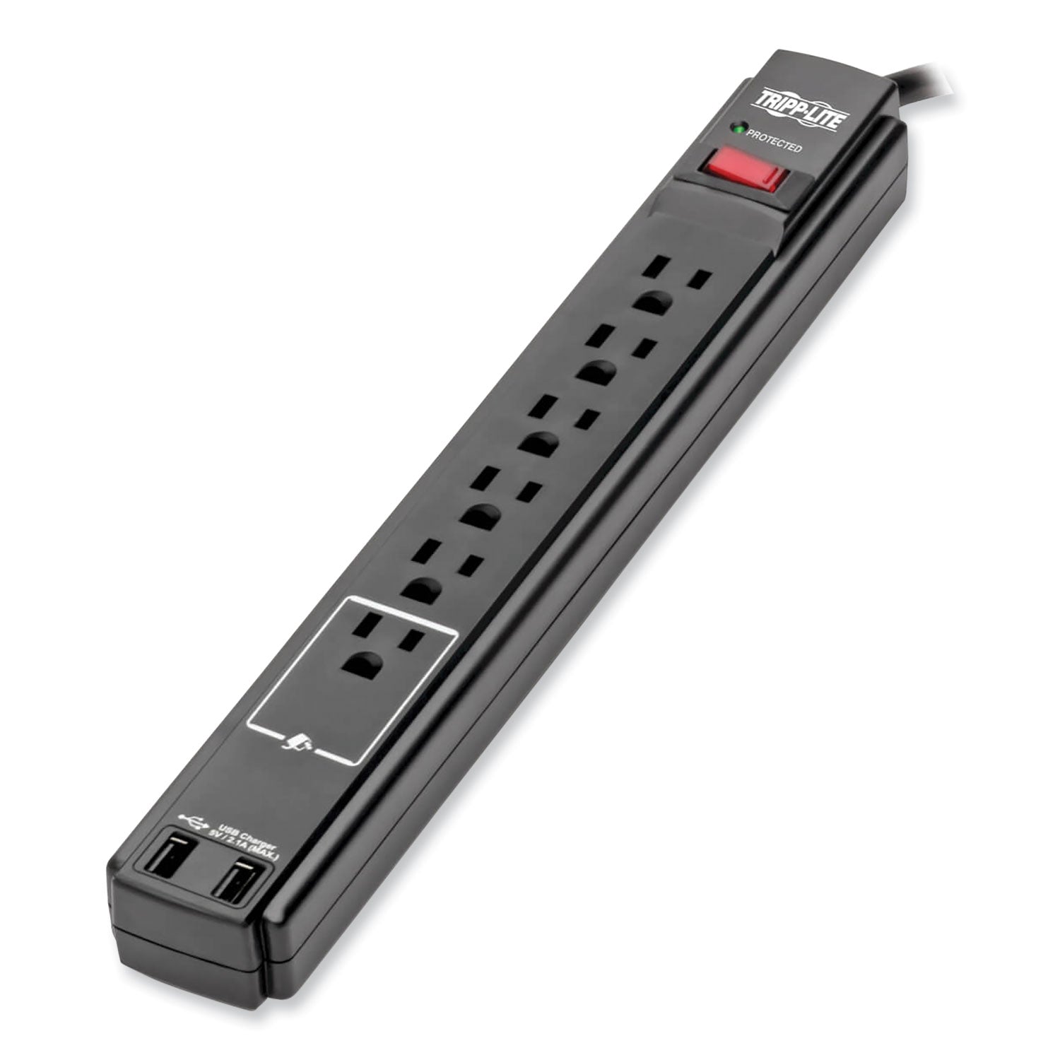 Tripp Lite Protect It! Surge Protector, 6 AC Outlets/2 USB Ports, 6 ft Cord, 990 J, Black (TLP606USBB)