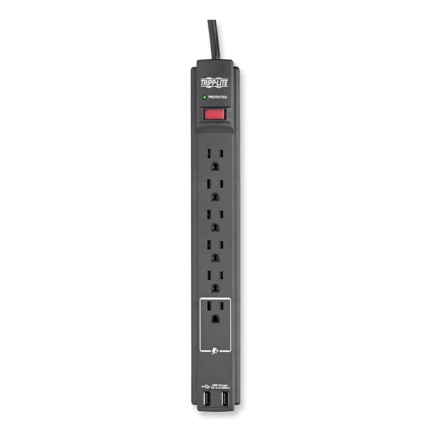 Tripp Lite Protect It! Surge Protector, 6 AC Outlets/2 USB Ports, 6 ft Cord, 990 J, Black (TLP606USBB)