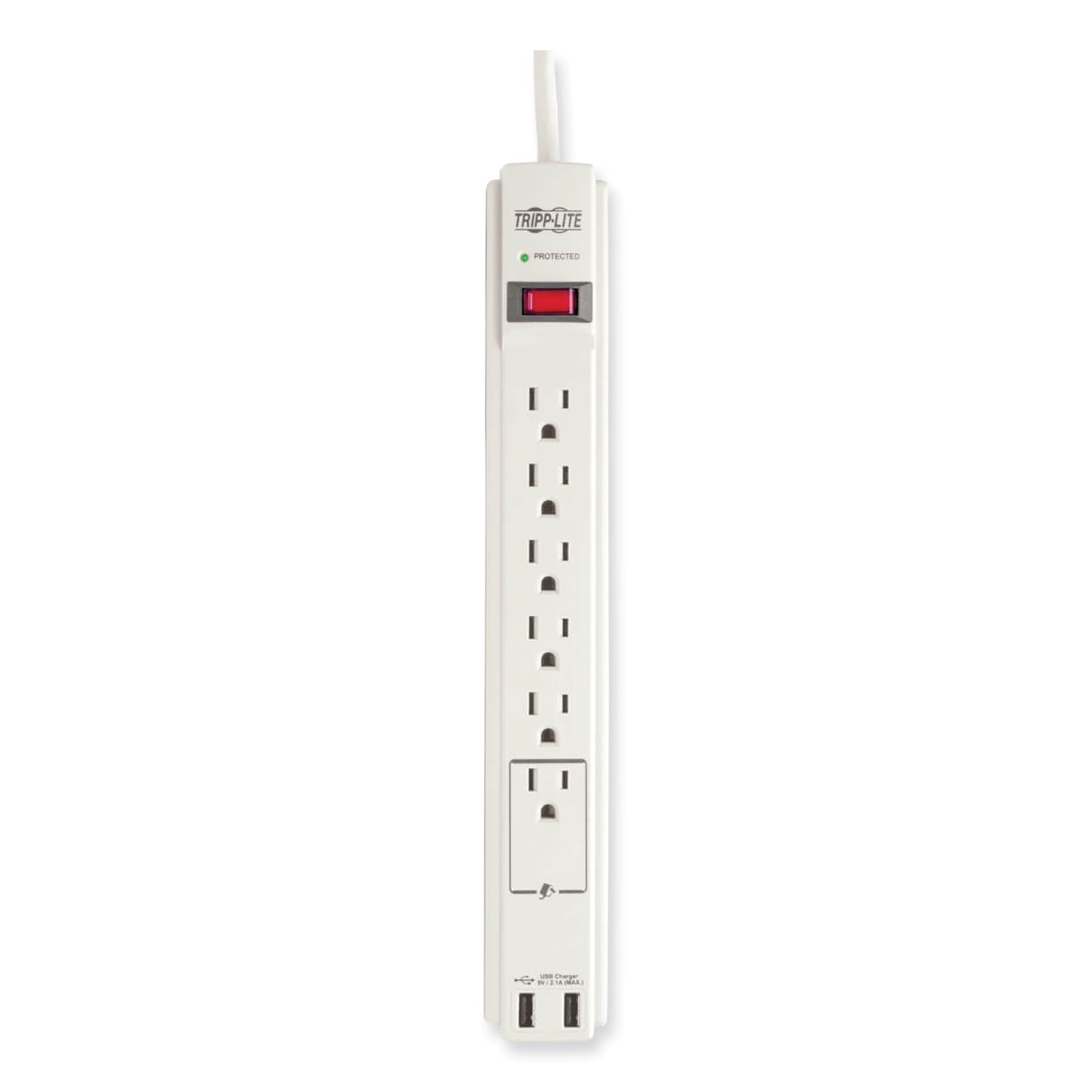 Tripp Lite Protect It! Surge Protector, 6 AC Outlets/2 USB Ports, 6 ft Cord, 990 J, Cool Gray (TLP606USB)