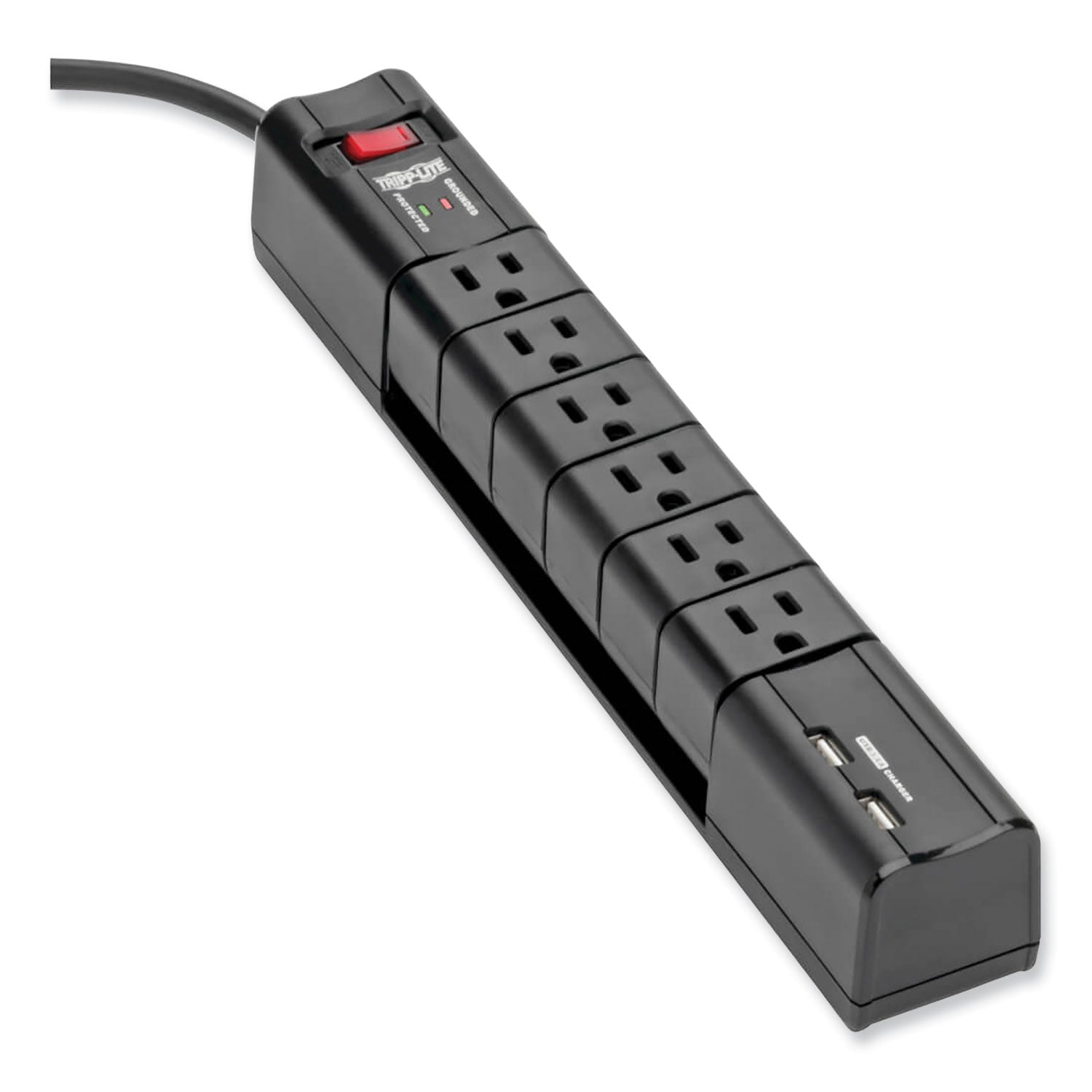 Tripp Lite Protect It! Surge Protector, 6 AC Outlets/2 USB Ports, 8 ft Cord, 1,080 J, Black (TLP608RUSBB)