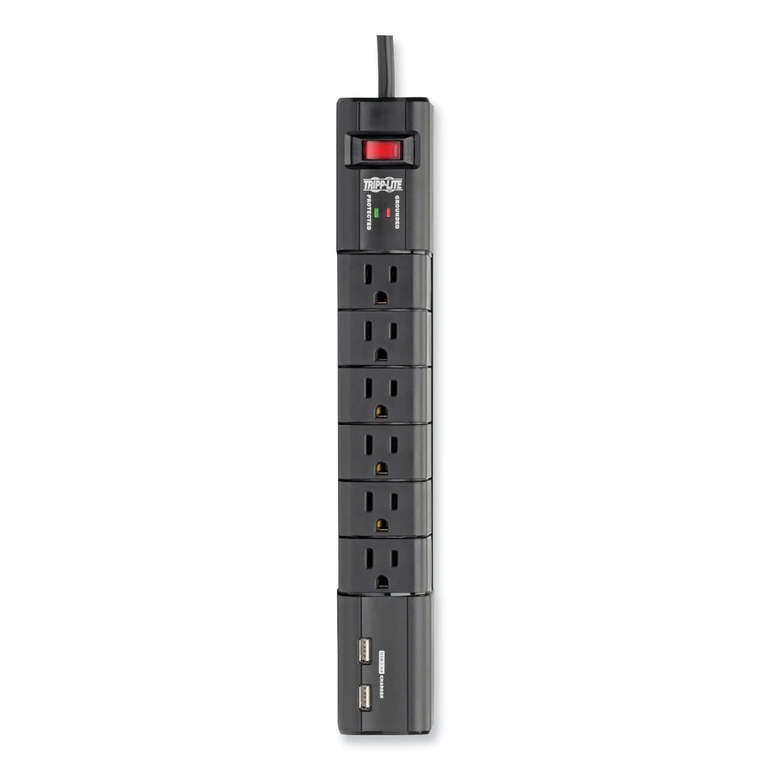 Tripp Lite Protect It! Surge Protector, 6 AC Outlets/2 USB Ports, 8 ft Cord, 1,080 J, Black (TLP608RUSBB)