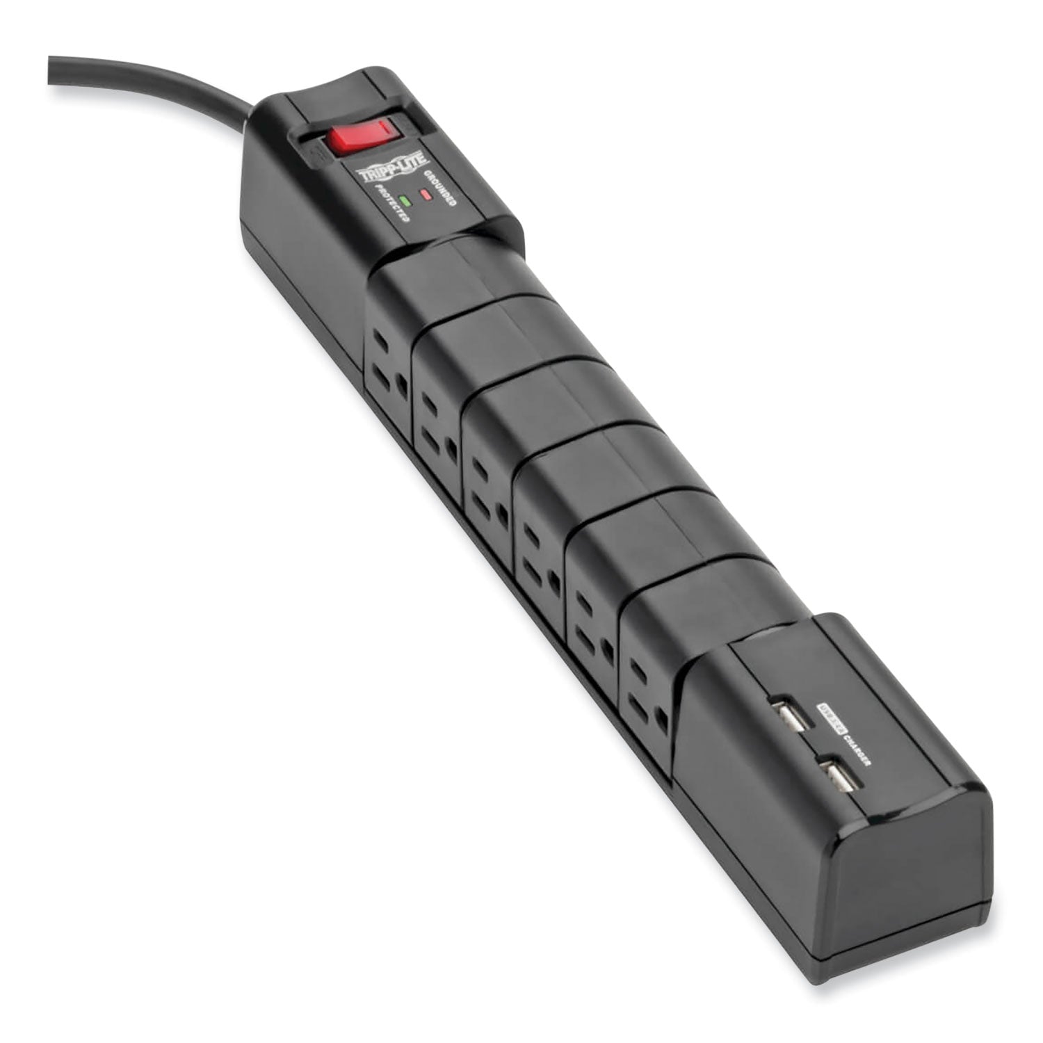 Tripp Lite Protect It! Surge Protector, 6 AC Outlets/2 USB Ports, 8 ft Cord, 1,080 J, Black (TLP608RUSBB)