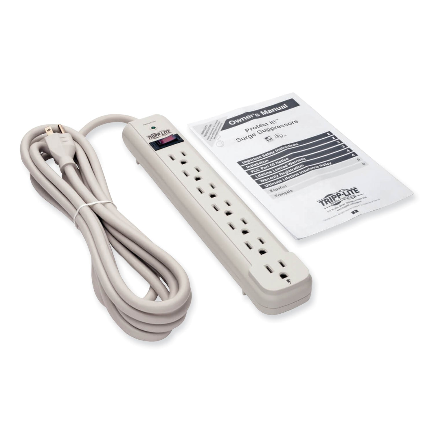 Tripp Lite Protect It! Surge Protector, 7 AC Outlets, 12 ft Cord, 1,080 J, Light Gray (TLP712)