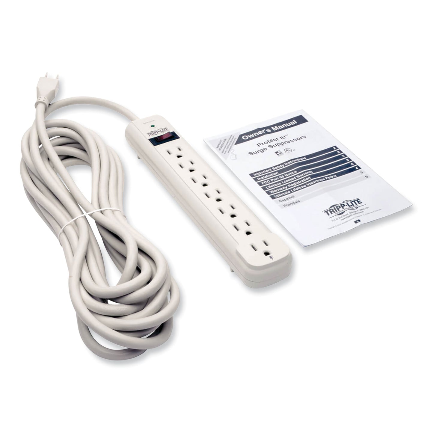 Tripp Lite Protect It! Surge Protector, 7 AC Outlets, 25 ft Cord, 1,080 J, Light Gray (TLP725)