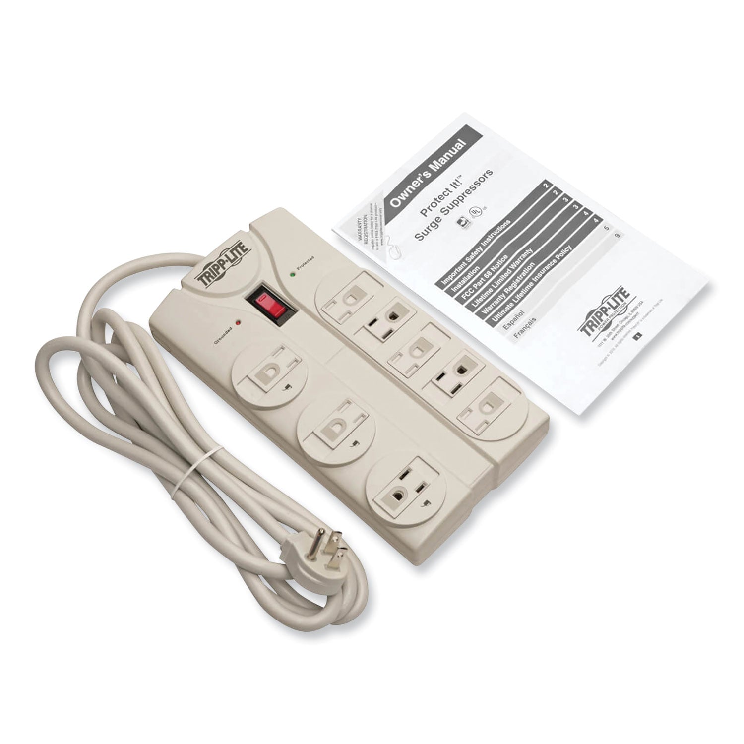 Tripp Lite Protect It! Surge Protector, 8 AC Outlets, 8 ft Cord, 1,440 J, Light Gray (TLP808)