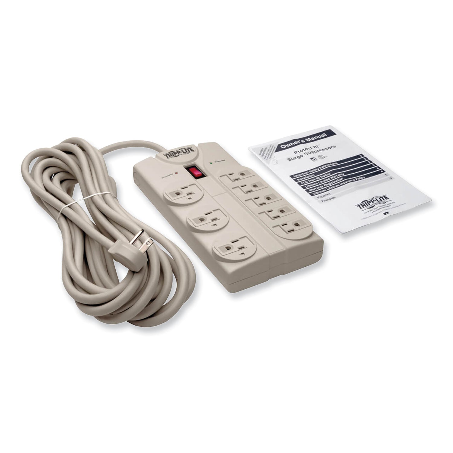 Tripp Lite Protect It! Surge Protector, 8 AC Outlets, 25 ft Cord, 1,440 J, Light Gray (TLP825)