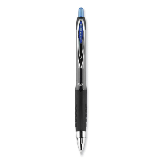 uni-ball Signo 207 Gel Pen, Retractable, Medium 0.7 mm, Blue Ink, Smoke/Black/Blue Barrel, Dozen (33951)