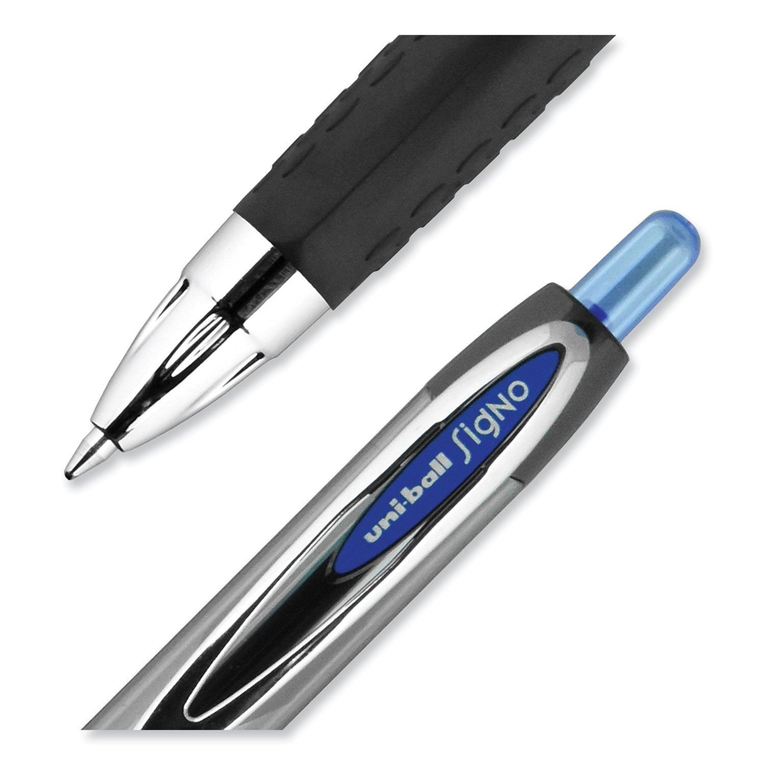 uni-ball Signo 207 Gel Pen, Retractable, Medium 0.7 mm, Blue Ink, Smoke/Black/Blue Barrel, Dozen (33951)