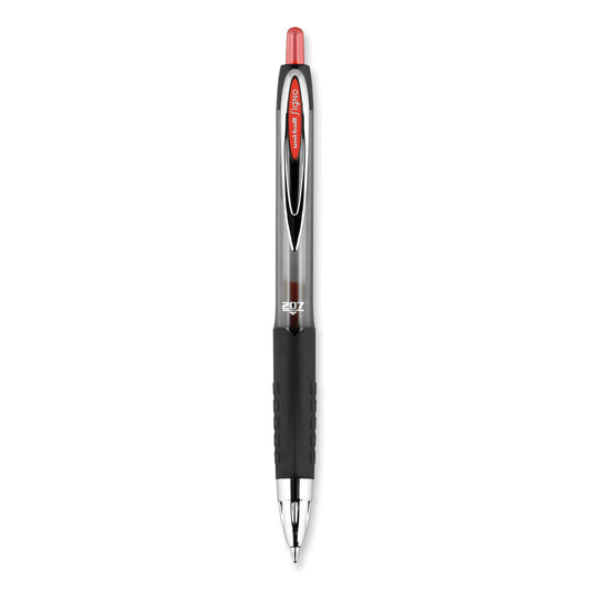 uni-ball Signo 207 Gel Pen, Retractable, Medium 0.7 mm, Red Ink, Smoke/Black/Red Barrel, Dozen (33952)