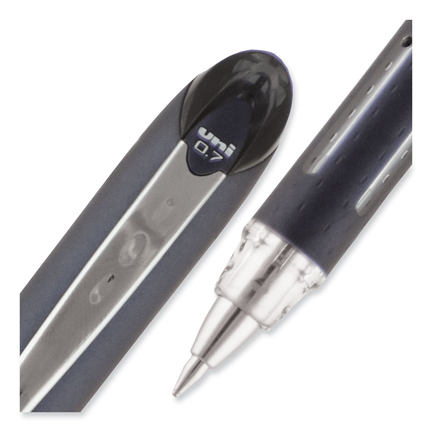 uni-ball Jetstream Hybrid Gel Pen, Stick, Fine 0.7 mm, Black Ink, Black/Silver Barrel (40173)