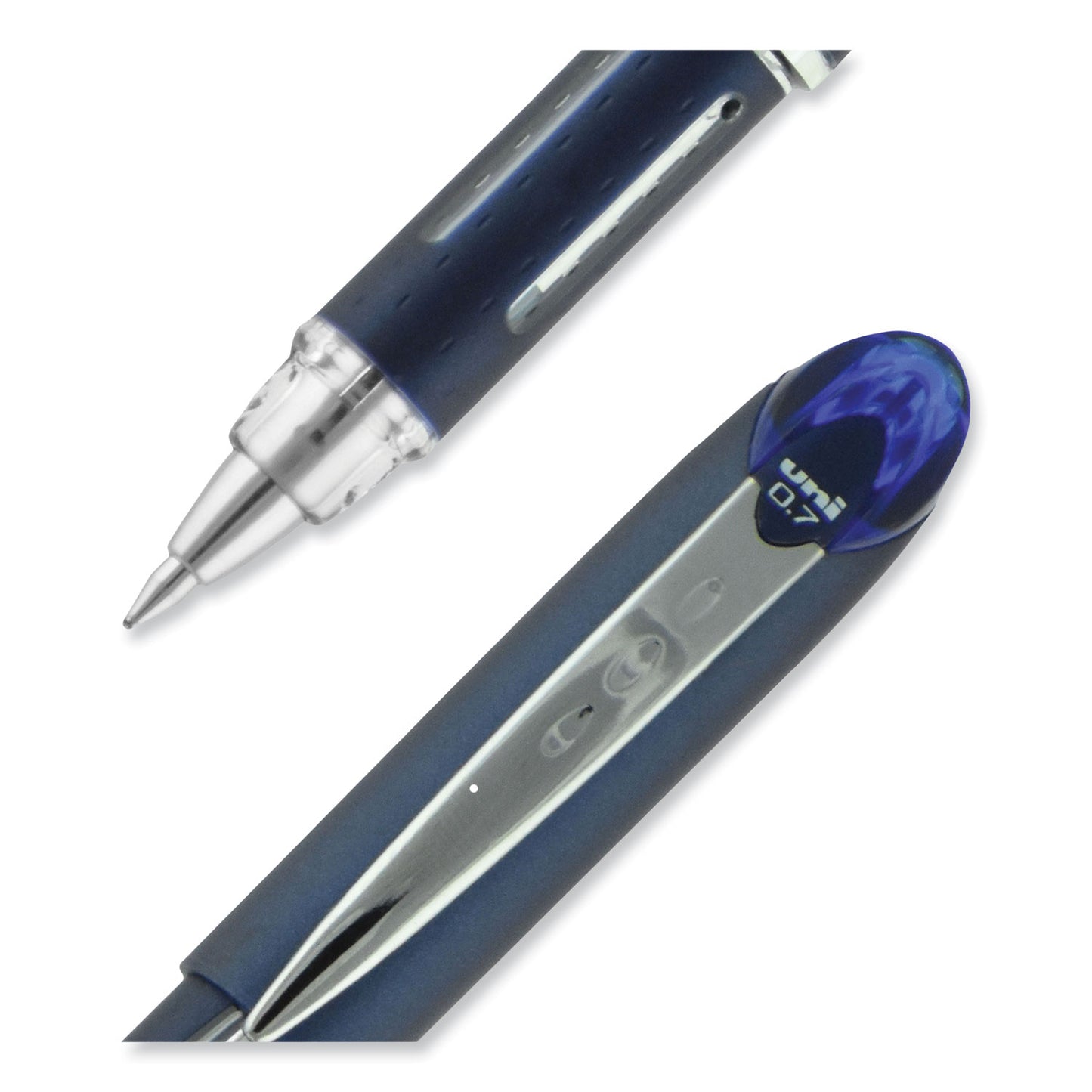 uni-ball Jetstream Hybrid Gel Pen, Stick, Fine 0.7 mm, Blue Ink, Blue/Silver Barrel (40174)