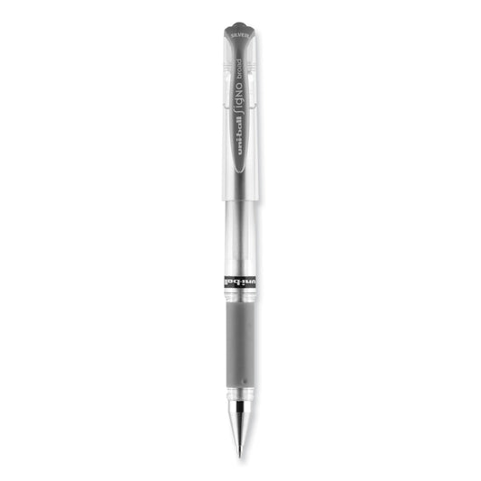 uni-ball IMPACT Gel Pen, Stick, Medium 1 mm, Silver Metallic Ink, Silver Barrel (60658)