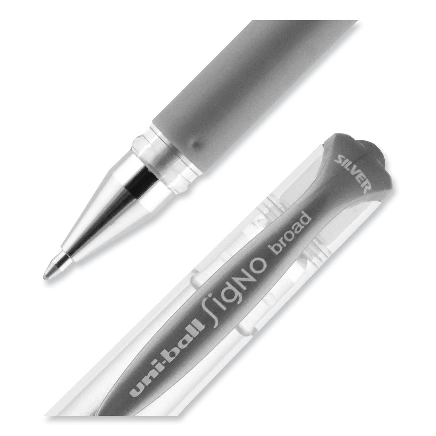 uni-ball IMPACT Gel Pen, Stick, Medium 1 mm, Silver Metallic Ink, Silver Barrel (60658)