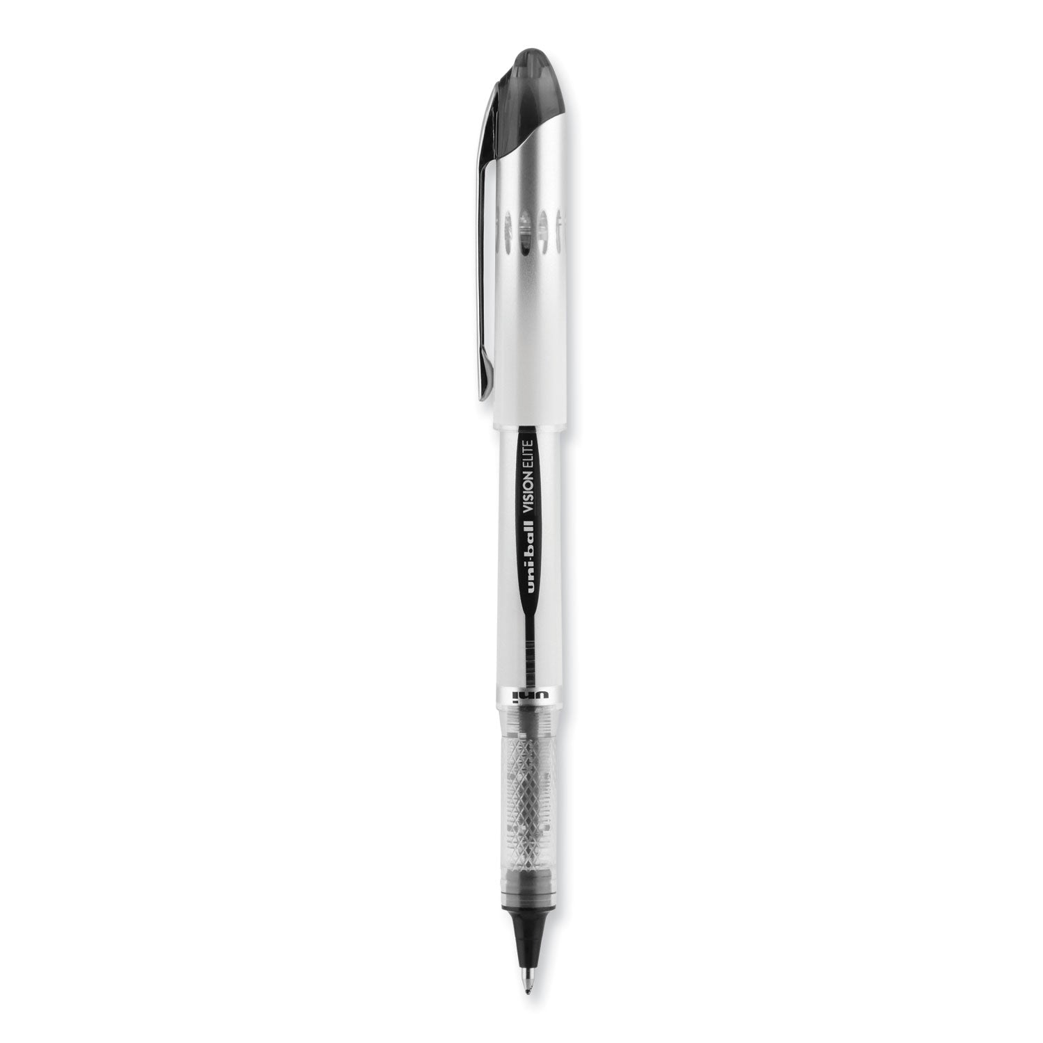 uni-ball VISION ELITE Hybrid Gel Pen, Stick, Bold 0.8 mm, Black Ink, White/Black/Clear Barrel (61231)