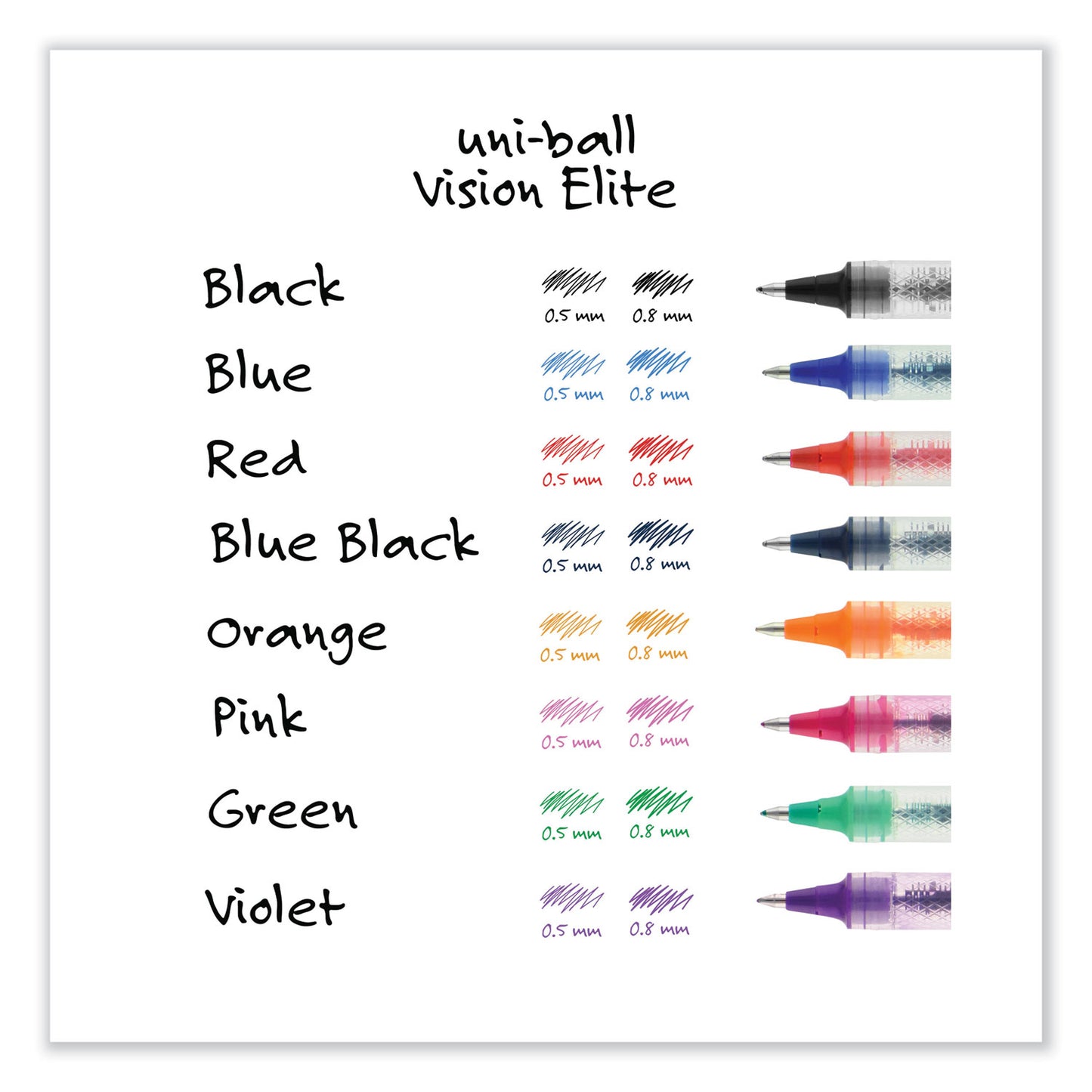 uni-ball VISION ELITE Hybrid Gel Pen, Stick, Bold 0.8 mm, Black Ink, White/Black/Clear Barrel (61231)