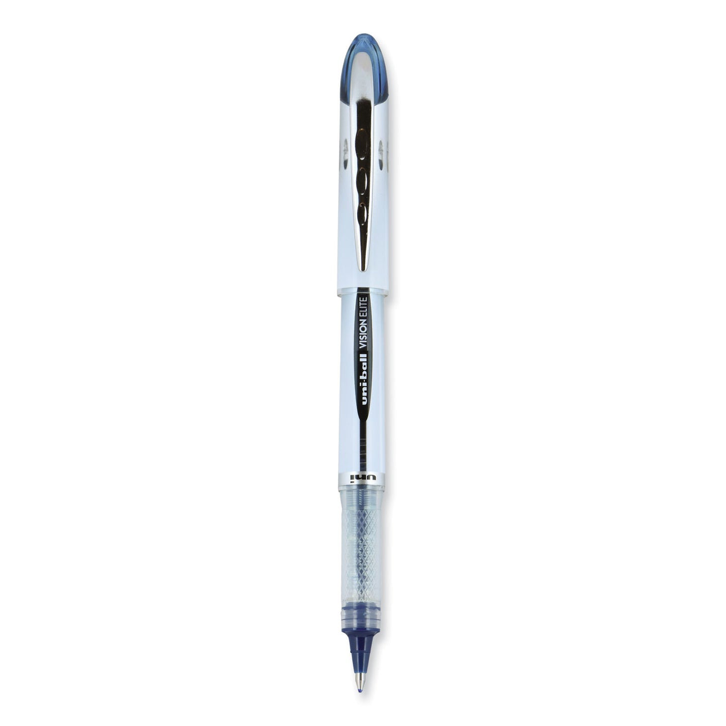 uni-ball VISION ELITE Hybrid Gel Pen, Stick, Bold 0.8 mm, Blue-Infused Black Ink, White/Blue/Clear Barrel (61232)