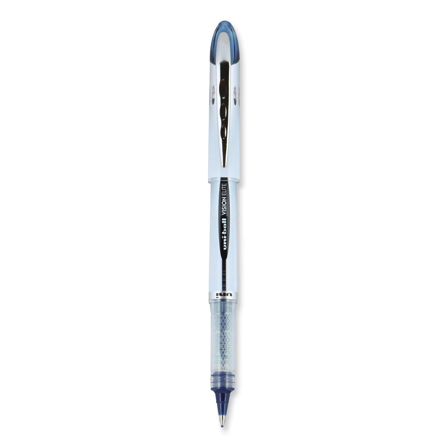 uni-ball VISION ELITE Hybrid Gel Pen, Stick, Bold 0.8 mm, Blue-Infused Black Ink, White/Blue/Clear Barrel (61232)