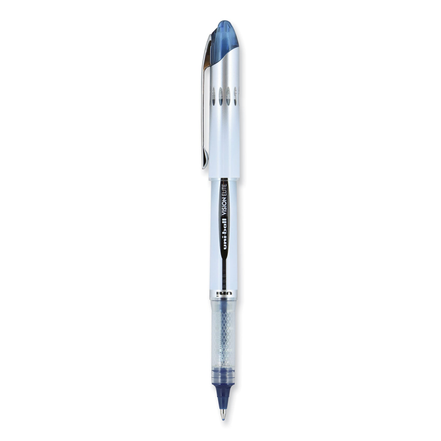 uni-ball VISION ELITE Hybrid Gel Pen, Stick, Bold 0.8 mm, Blue-Infused Black Ink, White/Blue/Clear Barrel (61232)